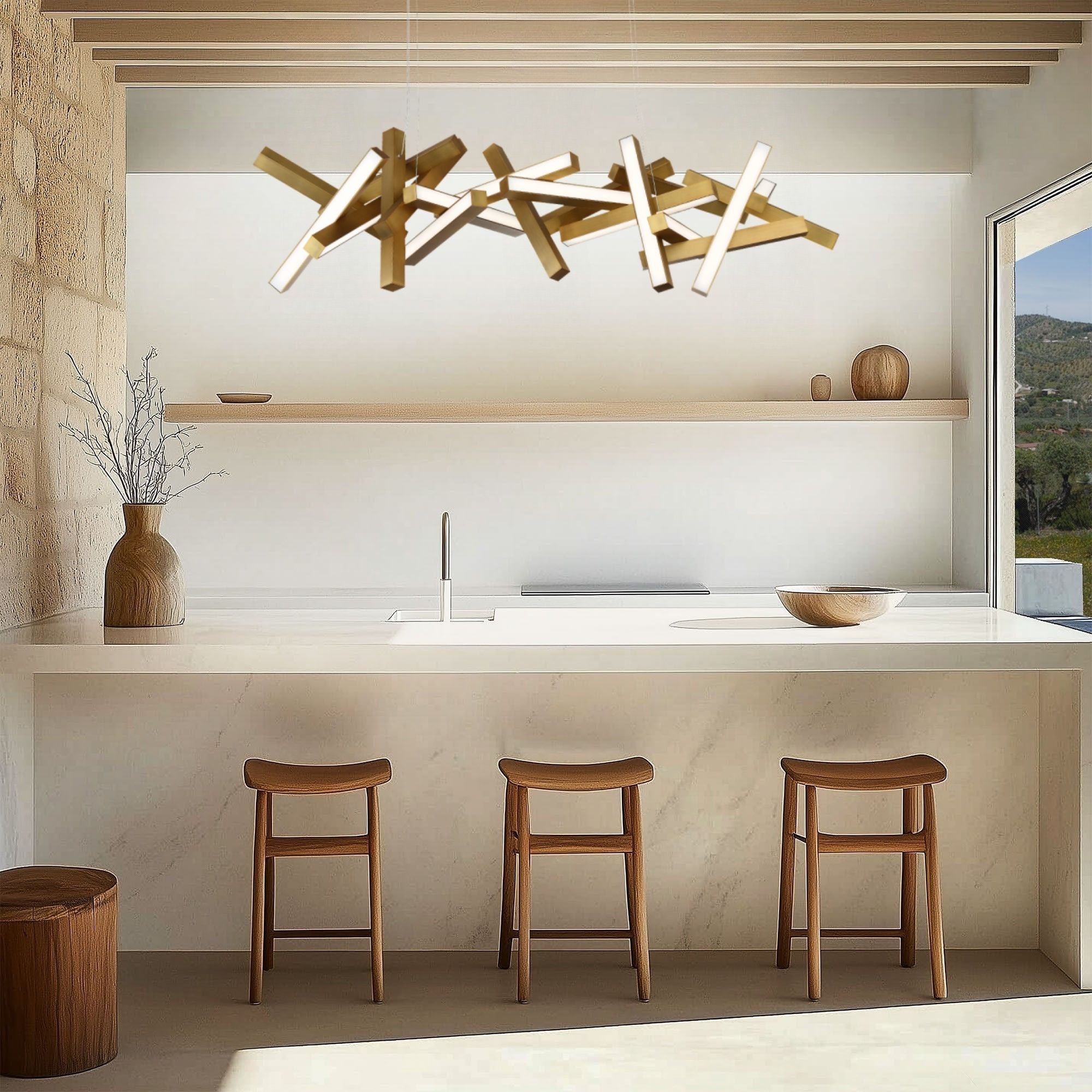 Chaos 72" LED Linear Pendant, Aged Brass Finish