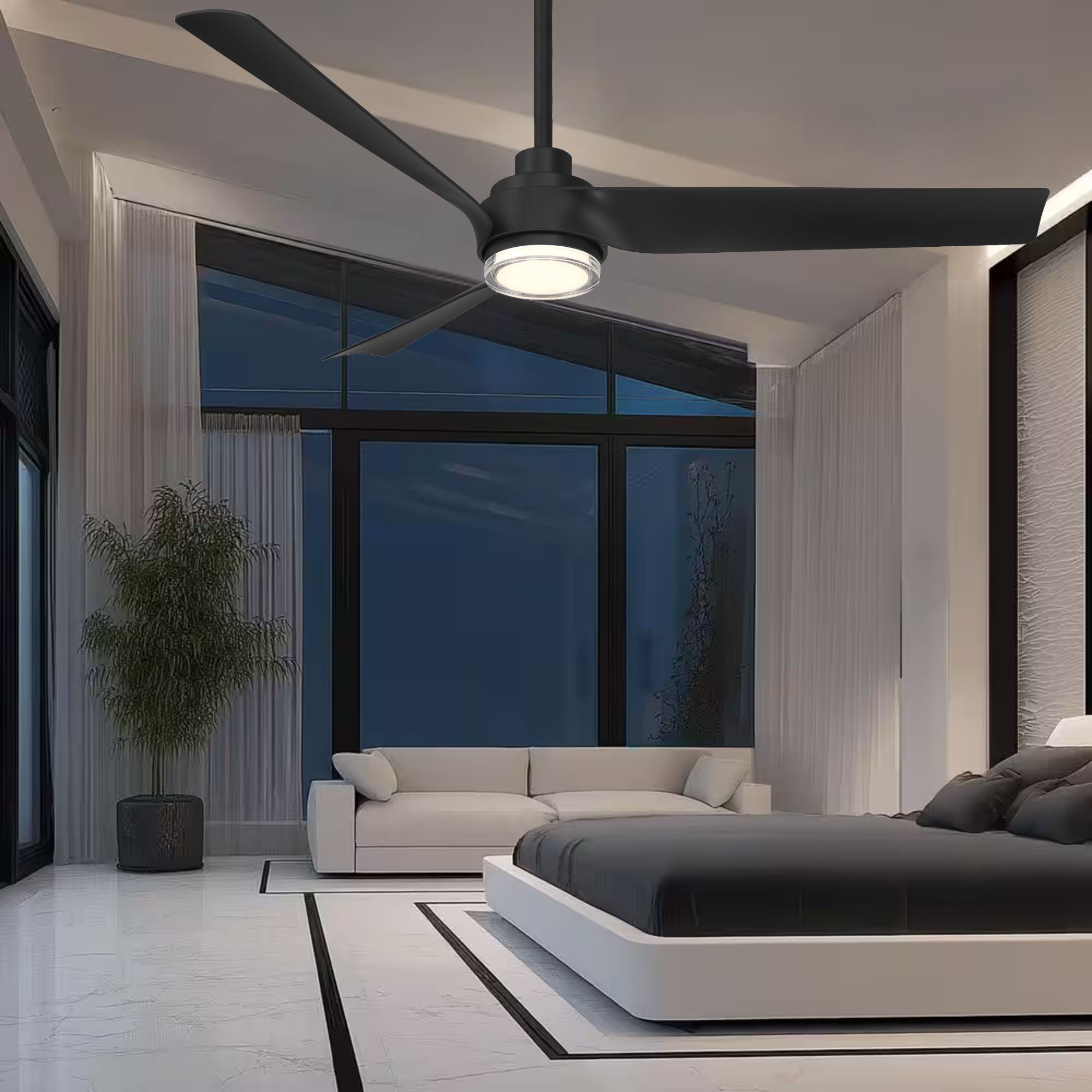 Modern Forms Chill 54" Outdoor Ceiling Fan with LED Light DC Motor, Matte Black