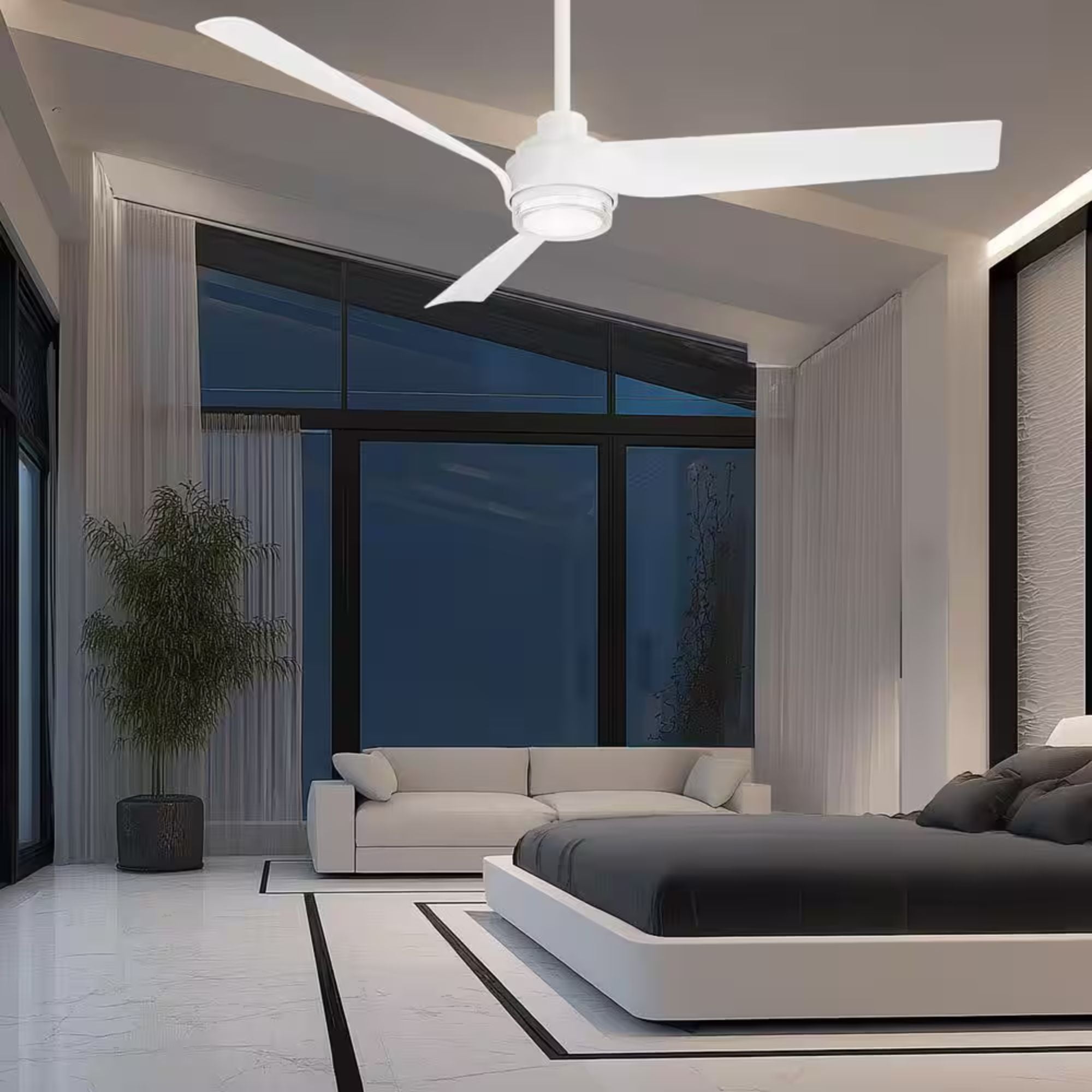 Modern Forms Chill 54" Outdoor Ceiling Fan with LED Light DC Motor, Matte White