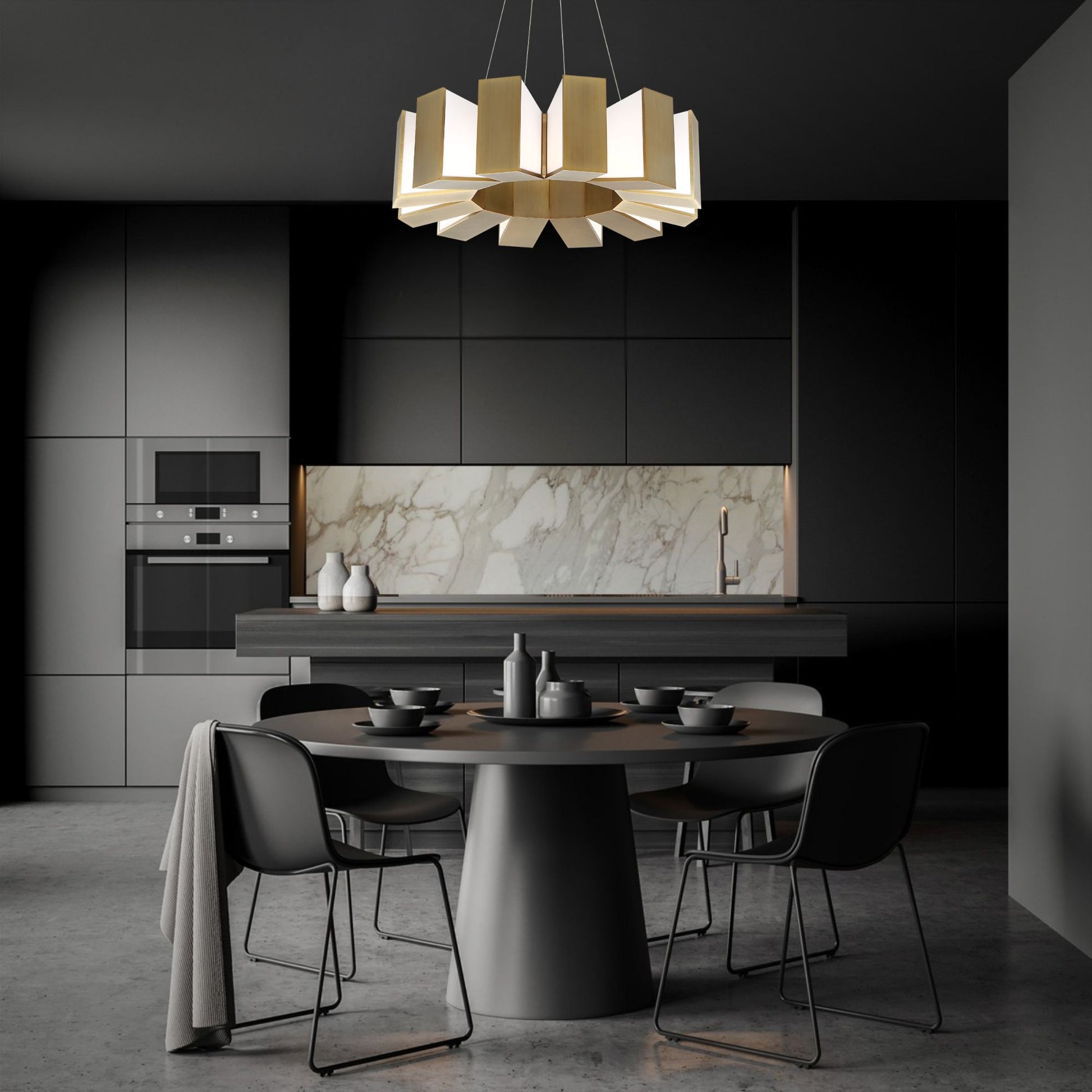 Chronos 34" LED Chandelier, Aged Brass Finish - Bees Lighting