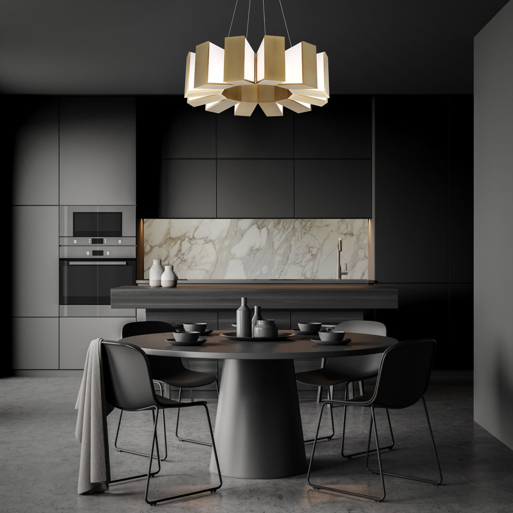 Chronos 34" LED Chandelier, Aged Brass Finish - Bees Lighting