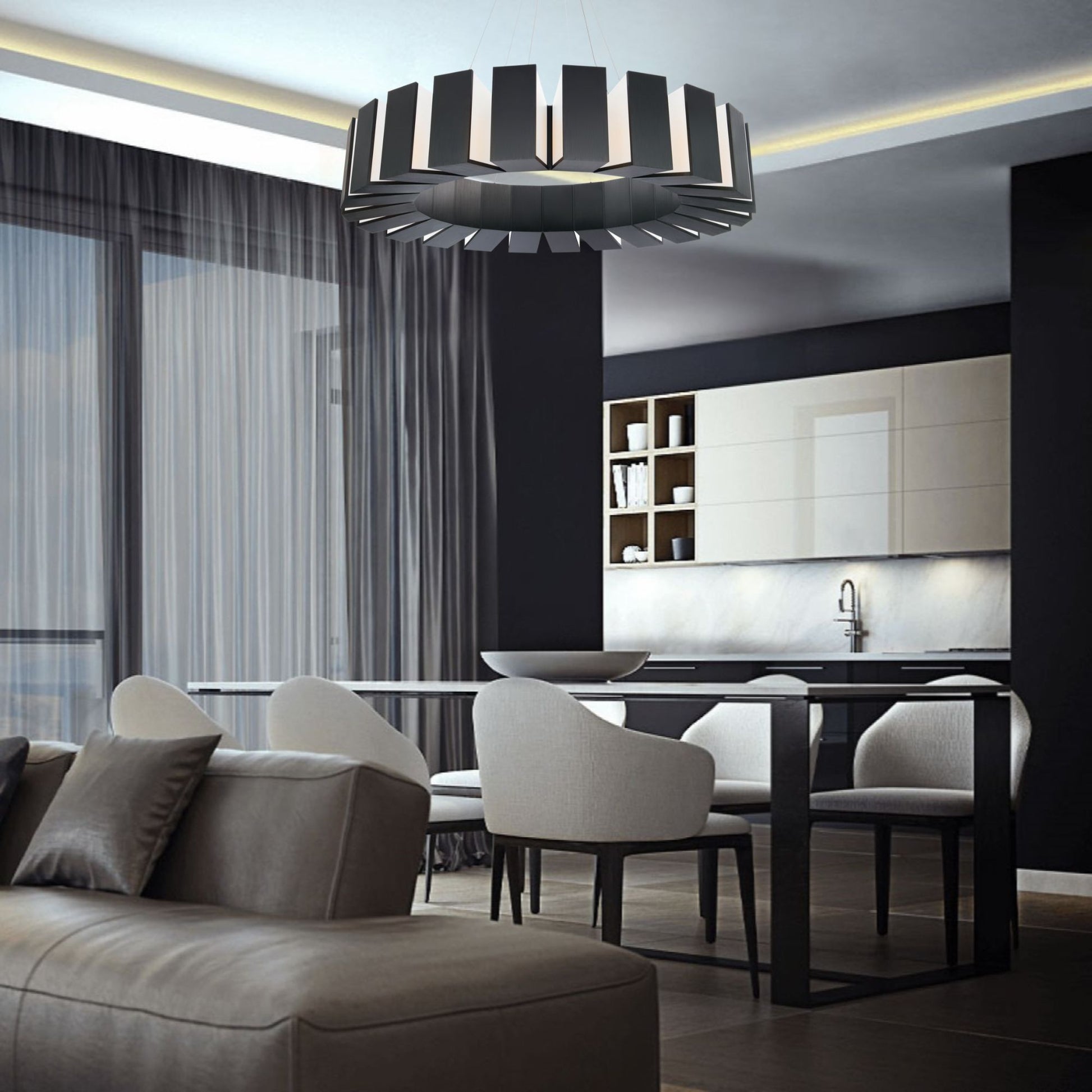 Chronos 50" LED Chandelier, Black Finish - Bees Lighting