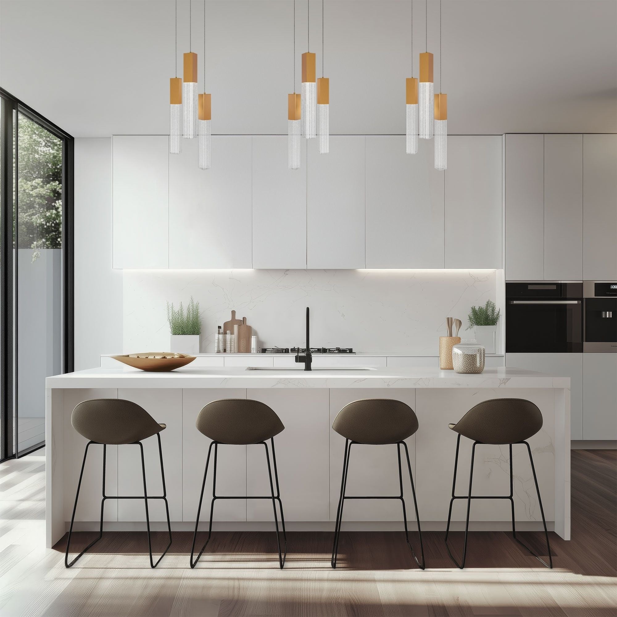 Cinema 12" 3 Lights LED Pendant Light, Selectable CCT, Aged Brass Finish
