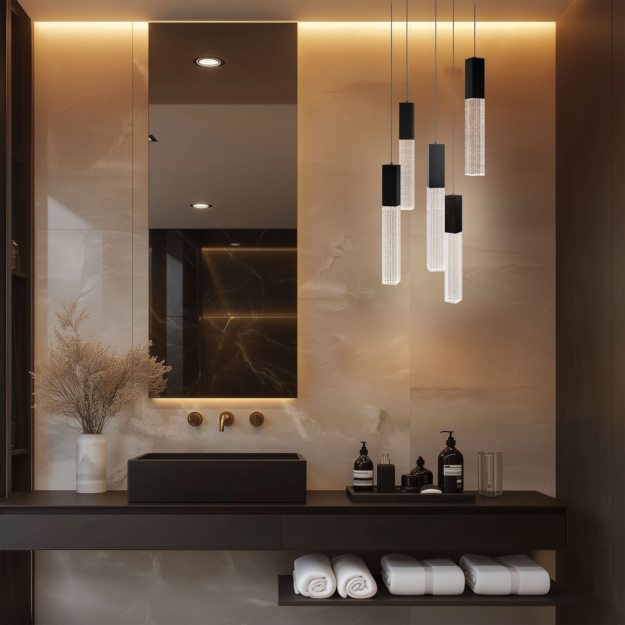 Cinema 17" 5 Lights LED Pendant Light, Selectable CCT, Black Finish