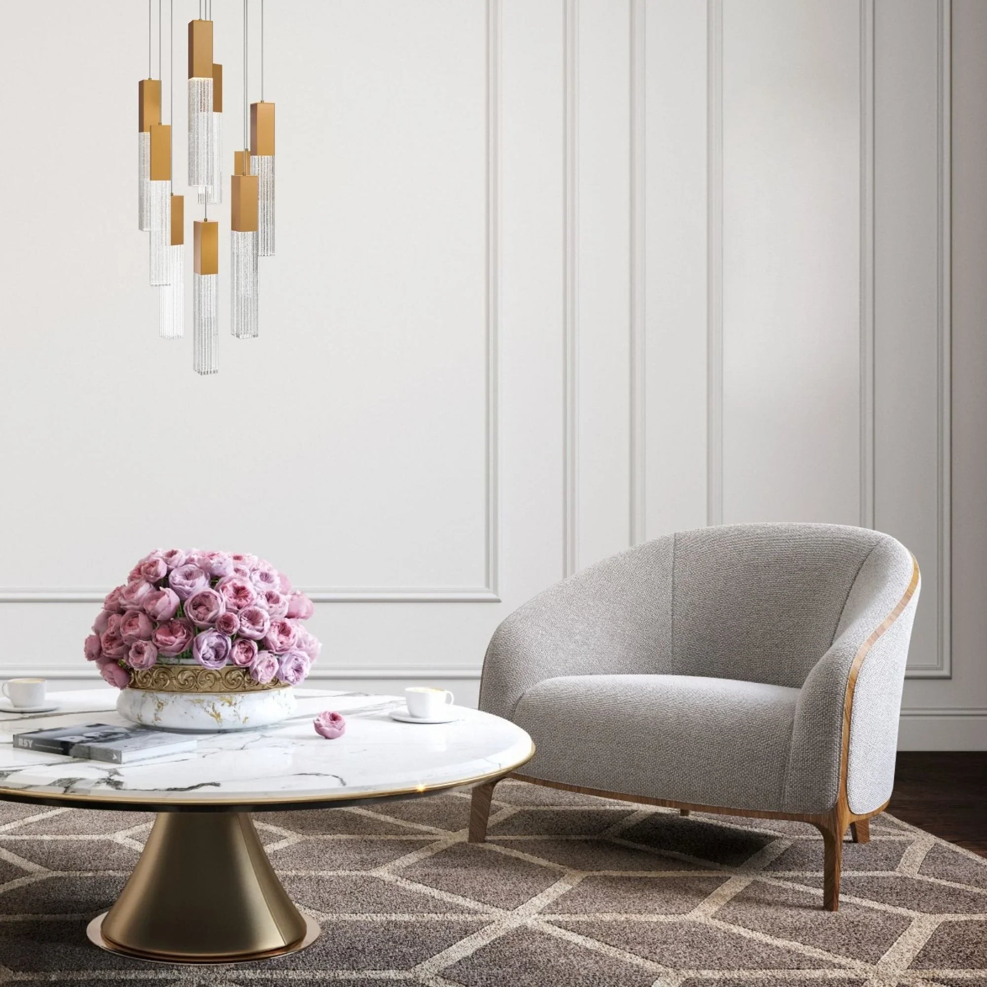 Modern Forms - Cinema 17" 9 Lights LED Pendant Light, Selectable CCT, Aged Brass Finish | Bees Lighting