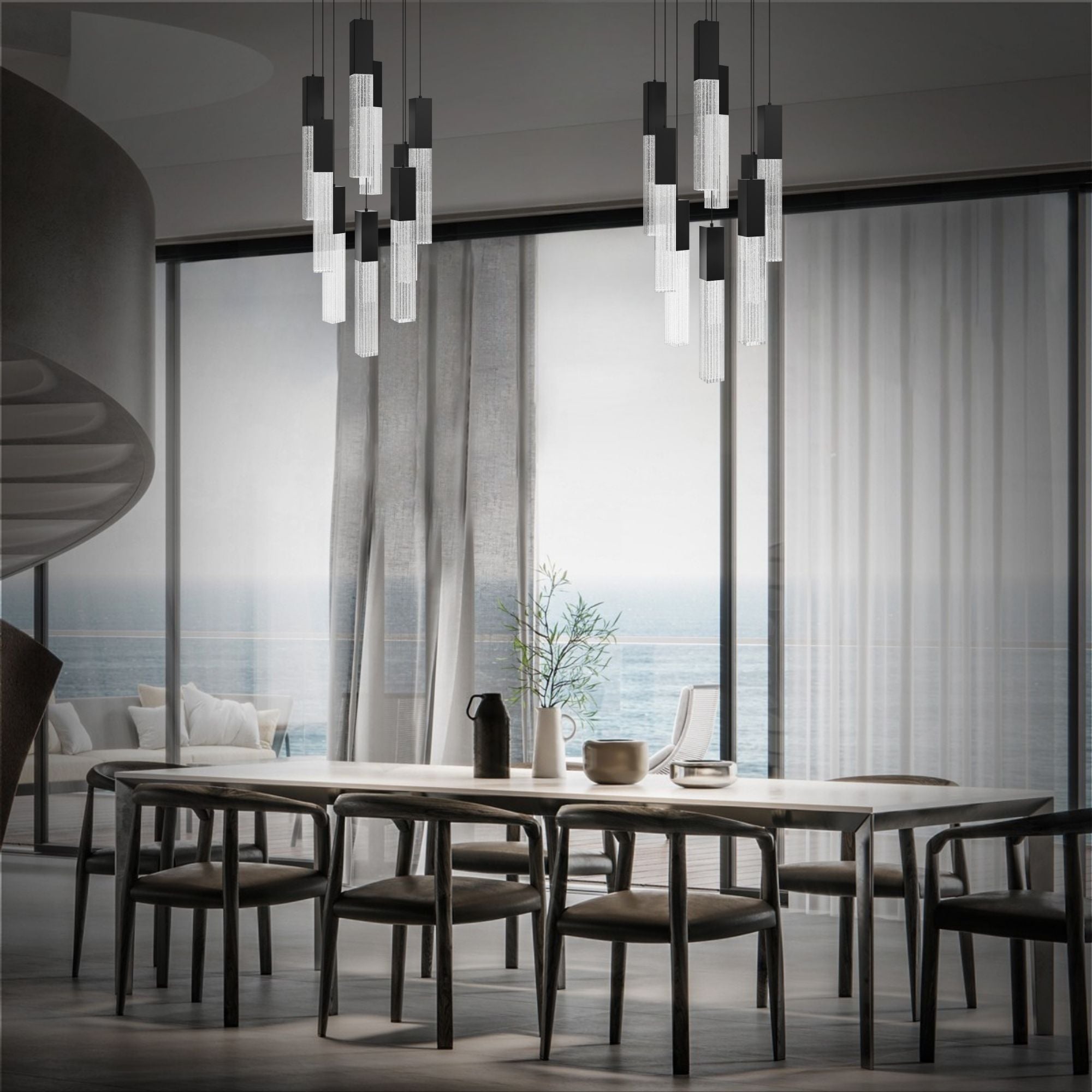 Cinema 17" 9 Lights LED Pendant Light, Selectable CCT, Black Finish
