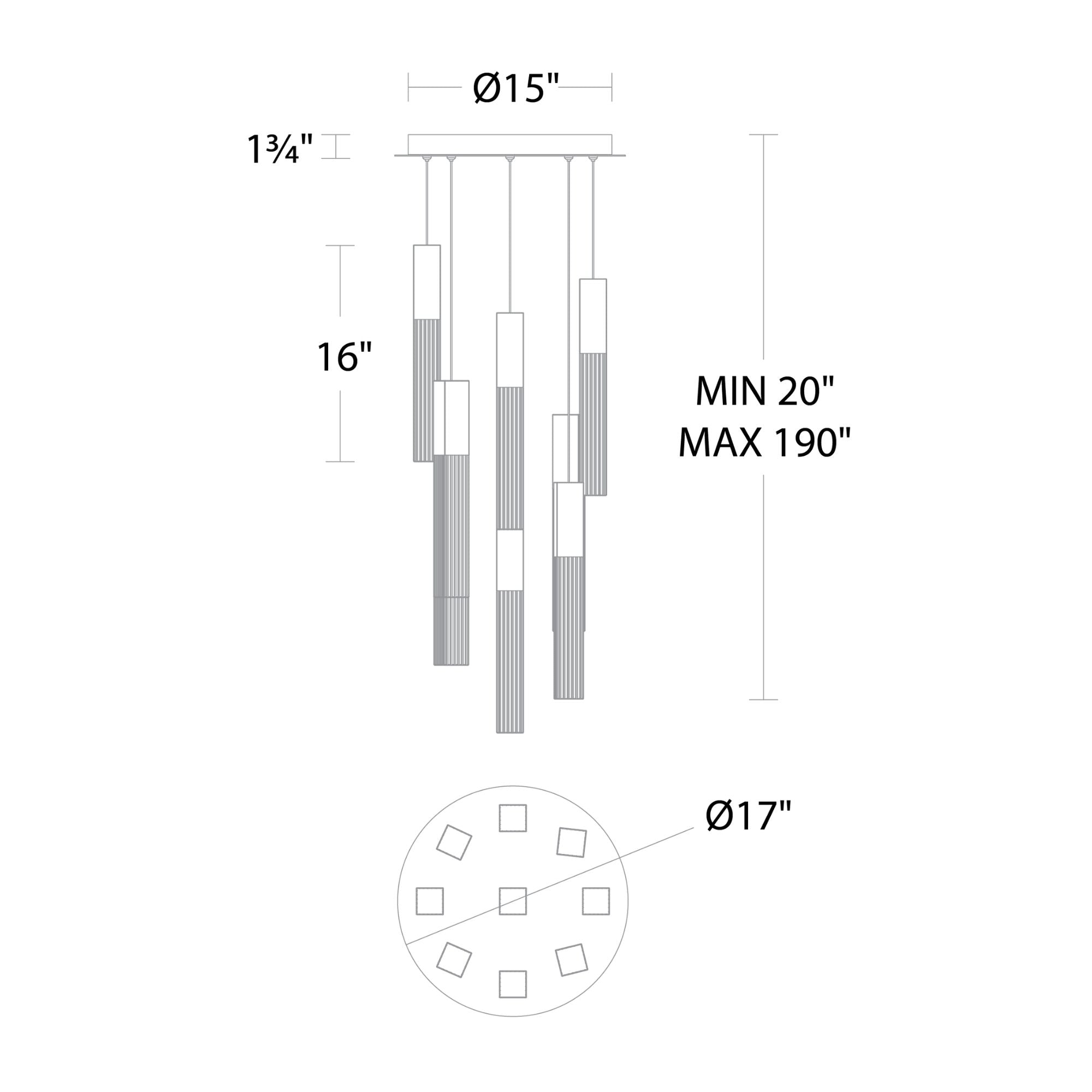 Cinema 17" 9 Lights LED Pendant Light, Selectable CCT, Black Finish