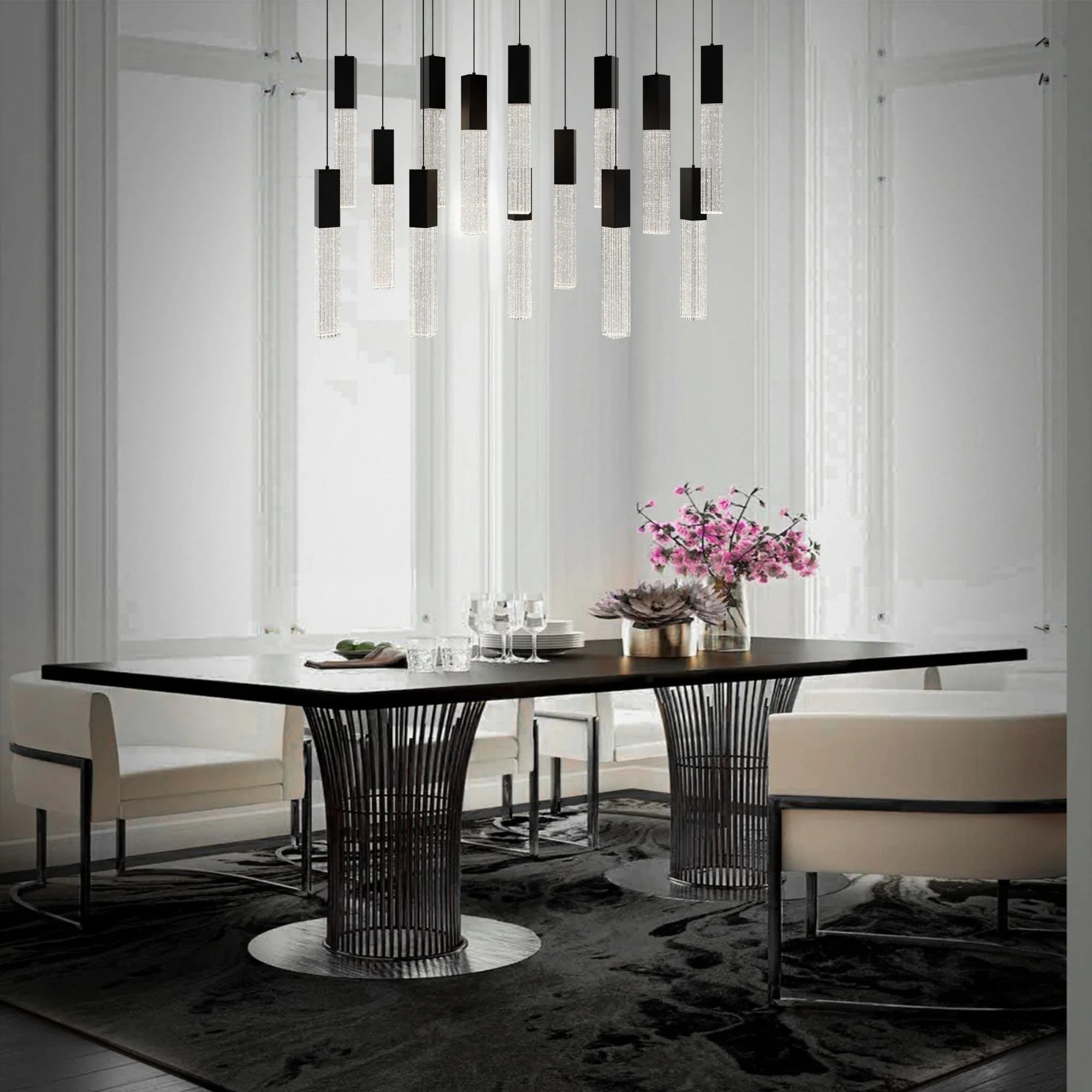 Modern Forms - Cinema 40" 14 Lights LED Pendant Light, Selectable CCT, Black Finish | Bees Lighting