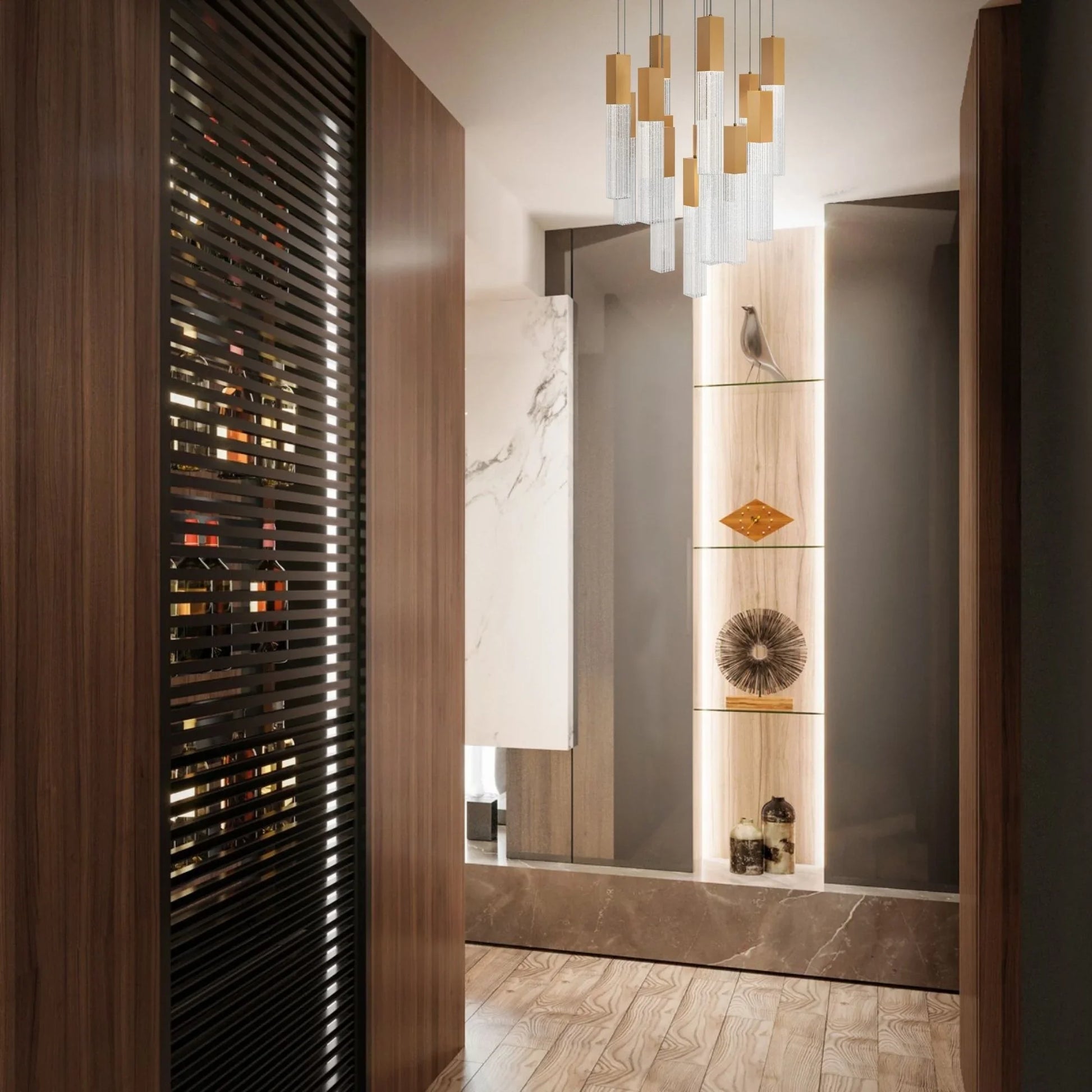 Modern Forms - Cinema 23" 15 Lights LED Pendant Light, Selectable CCT, Aged Brass Finish | Bees Lighting