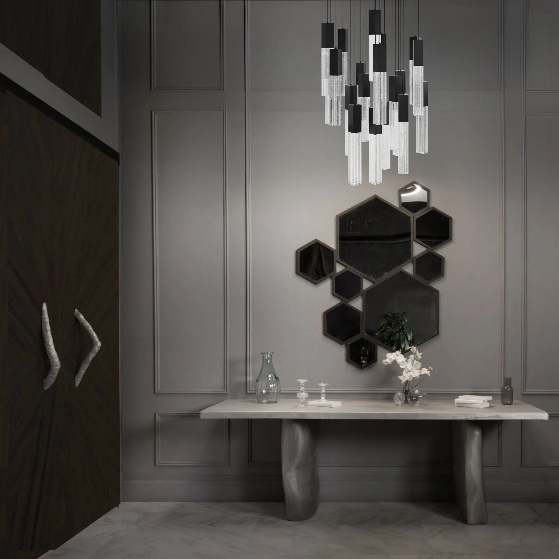 Modern Forms - Cinema 26" 21 Lights LED Pendant Light, Selectable CCT, Black Finish | Bees Lighting