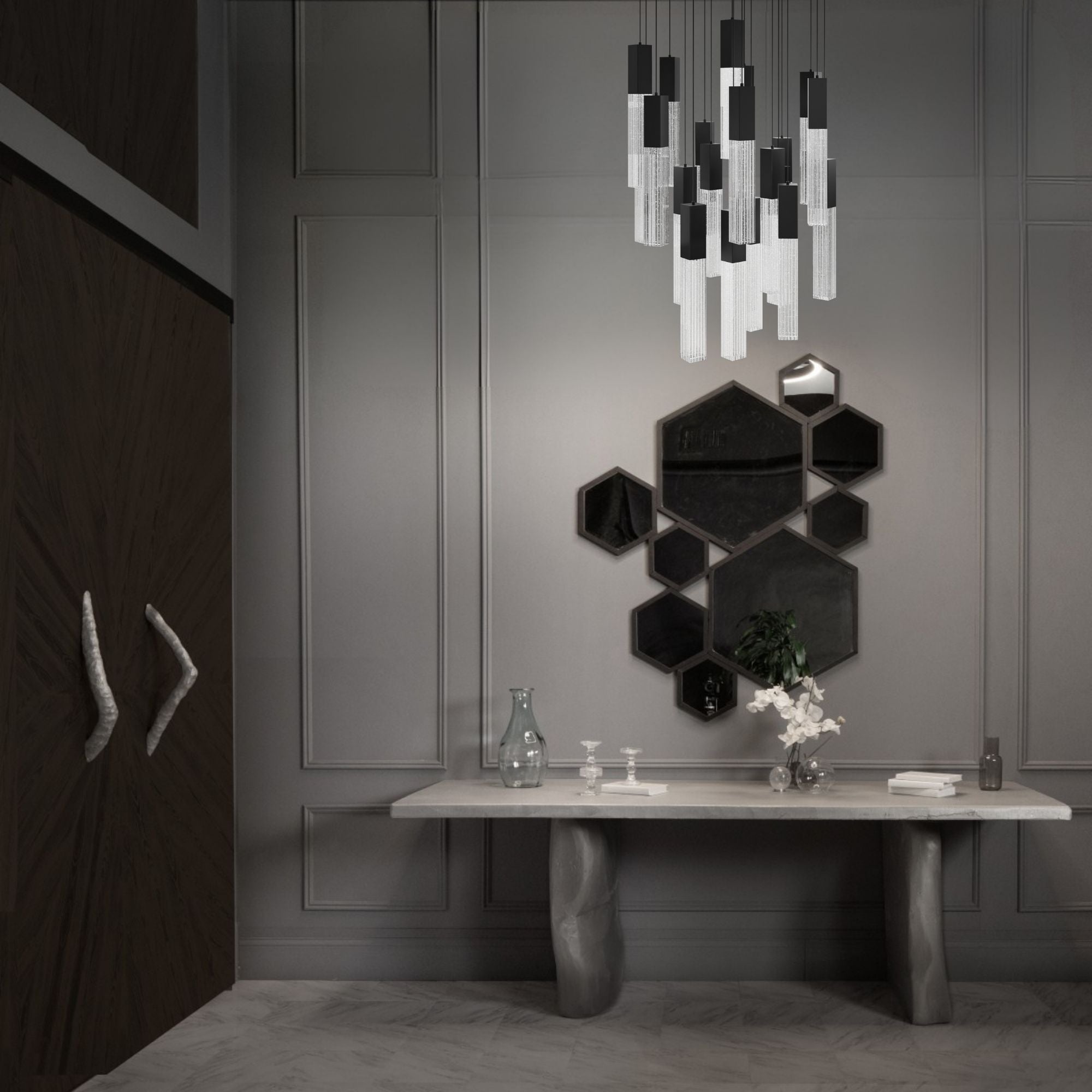 Cinema 26" 21 Lights LED Pendant Light, Selectable CCT, Black Finish