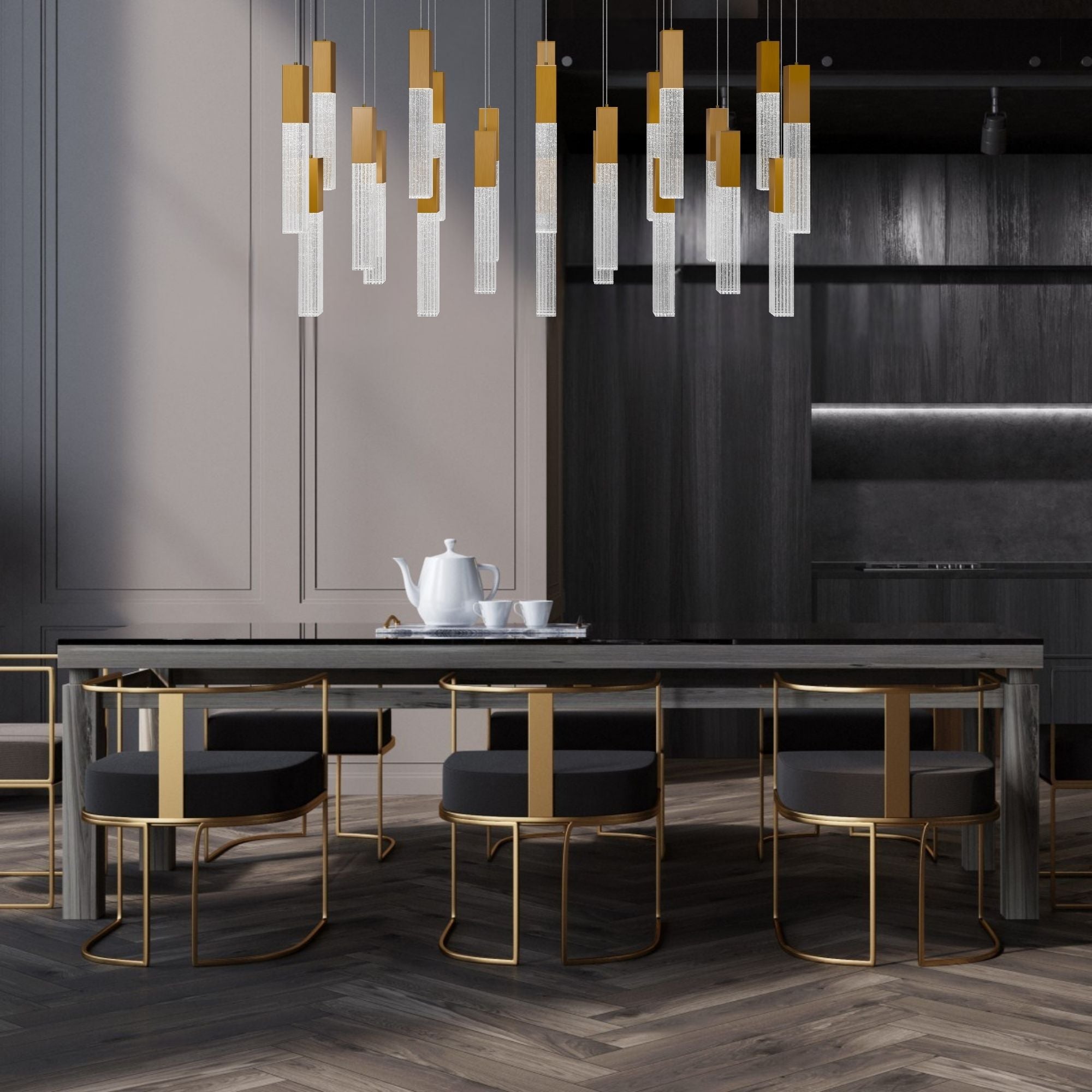Cinema 54" 23 Lights LED Pendant Light, Selectable CCT, Aged Brass Finish