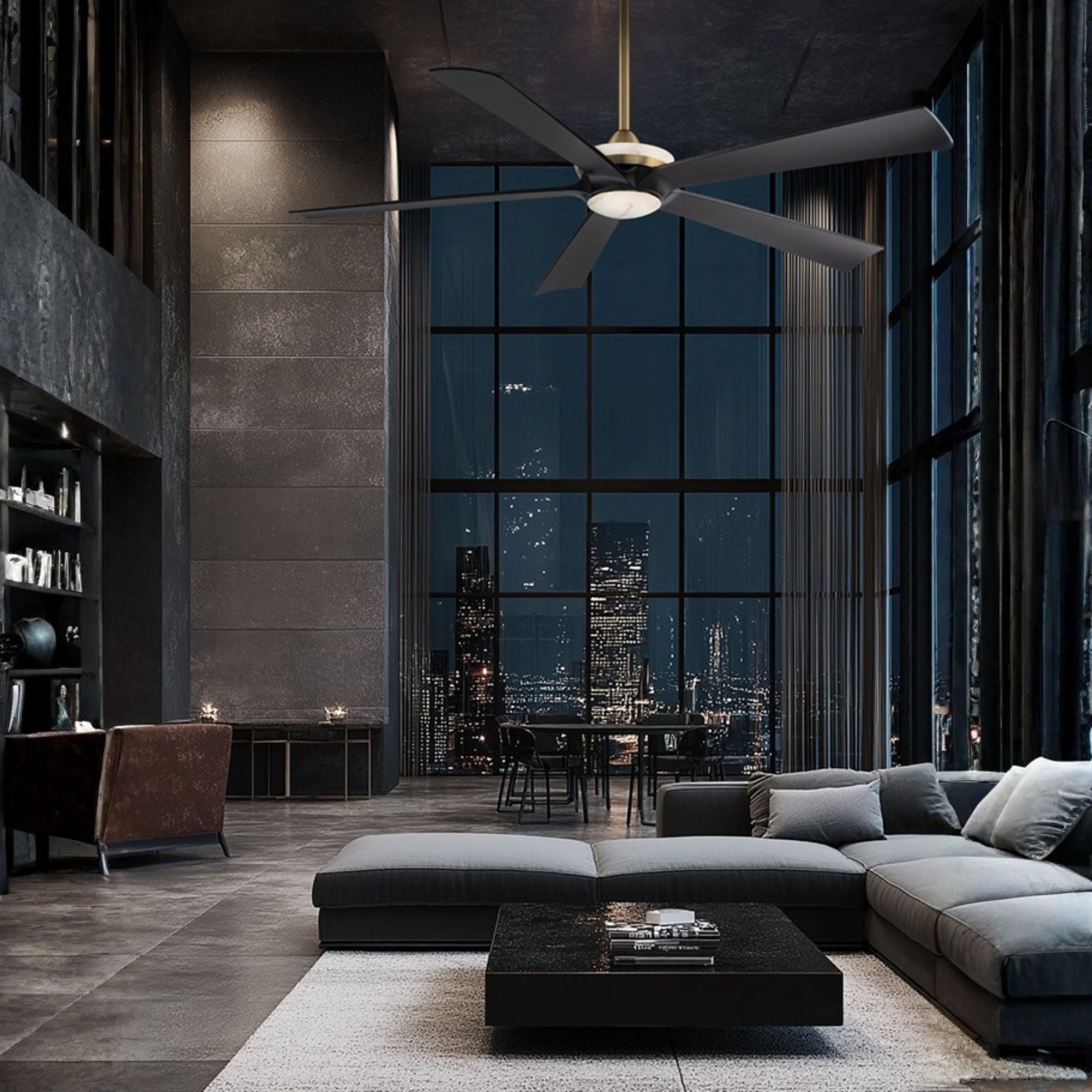 Modern Forms Crown 62" Smart Ceiling Fan with Alabaster LED Light Kit, Soft Brass/Matte Black