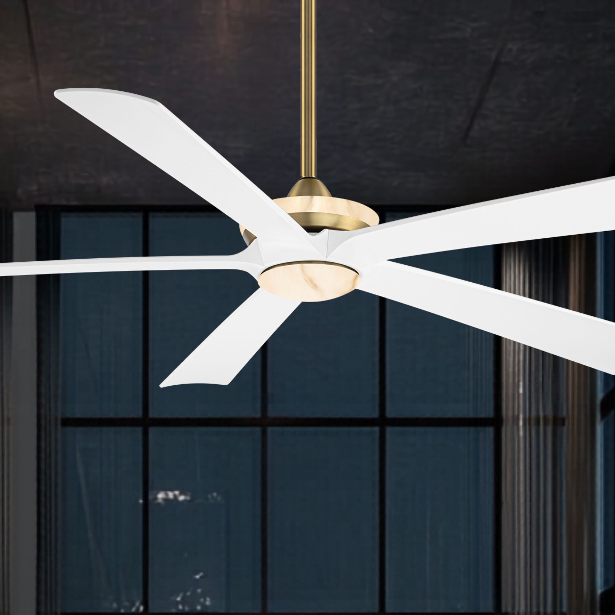 Modern Forms Crown 62" Smart Ceiling Fan with Alabaster LED Light Kit, Soft Brass/Matte White