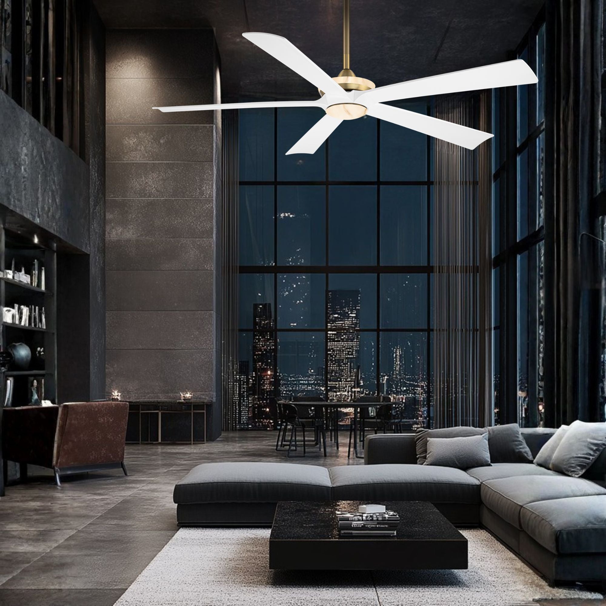 Modern Forms Crown 62" Smart Ceiling Fan with Alabaster LED Light Kit, Soft Brass/Matte White