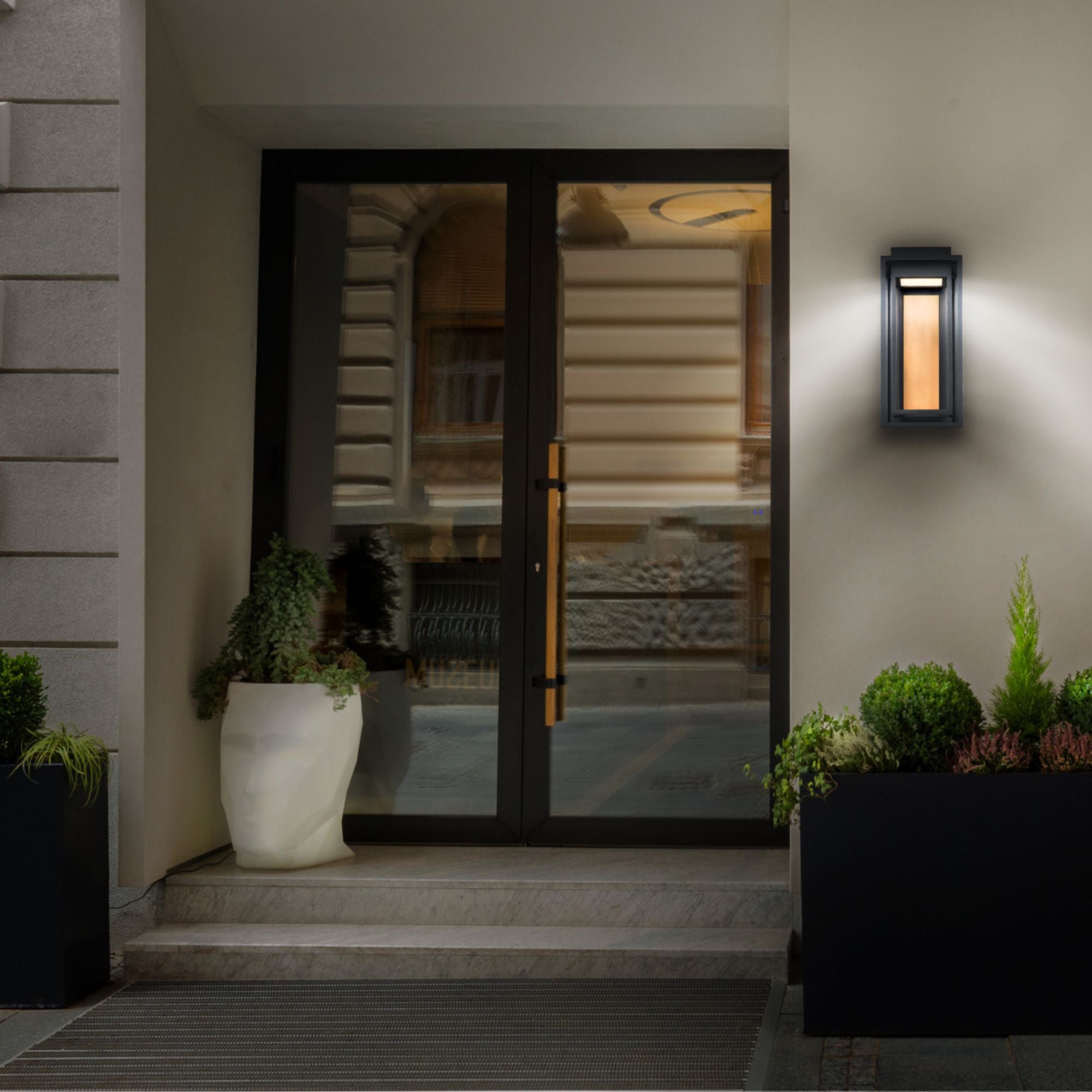 Dorne 18" LED Outdoor Wall Sconce, Black & Aged Brass Finish