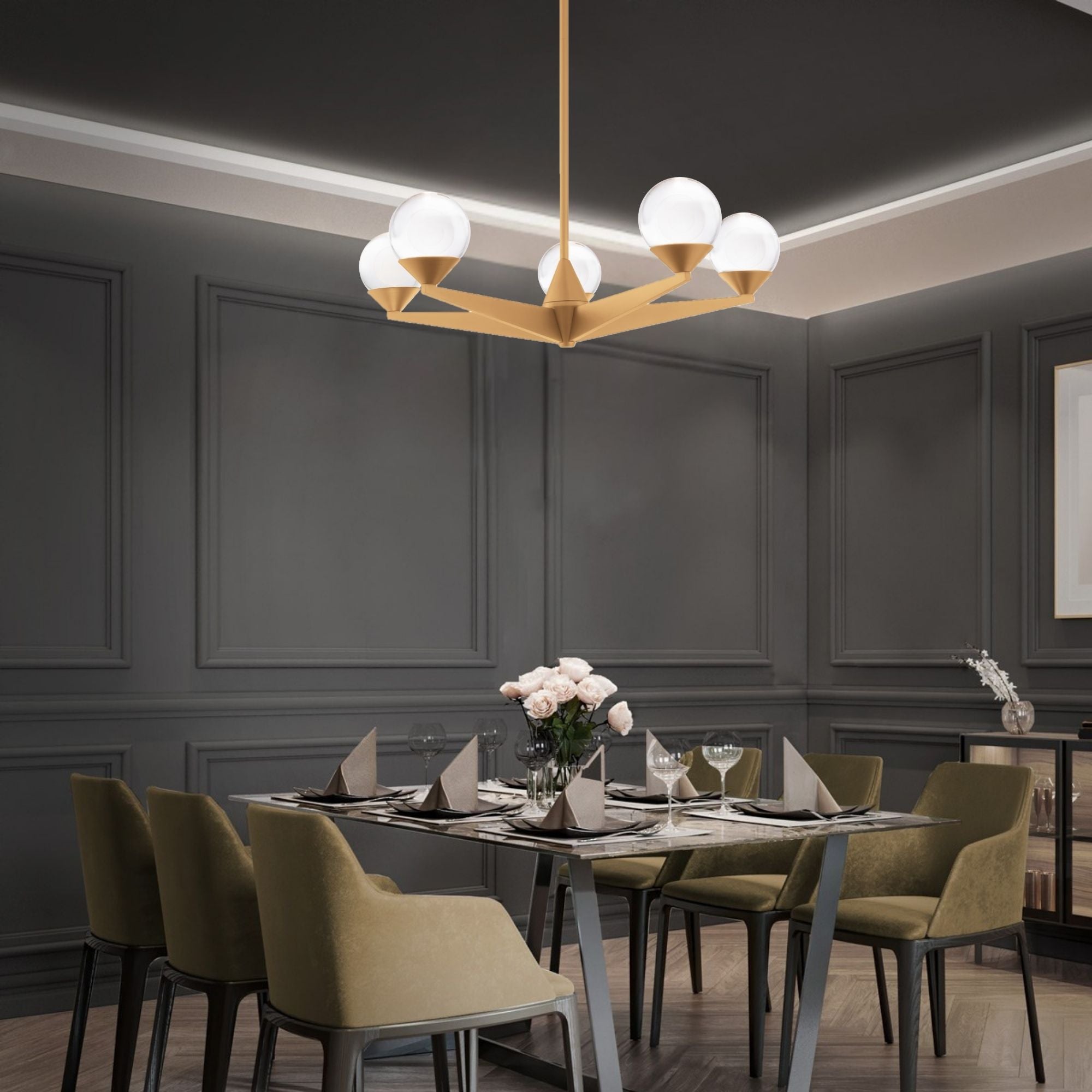 Double Bubble 23 in. 5 Lights LED Chandelier Brass Finish