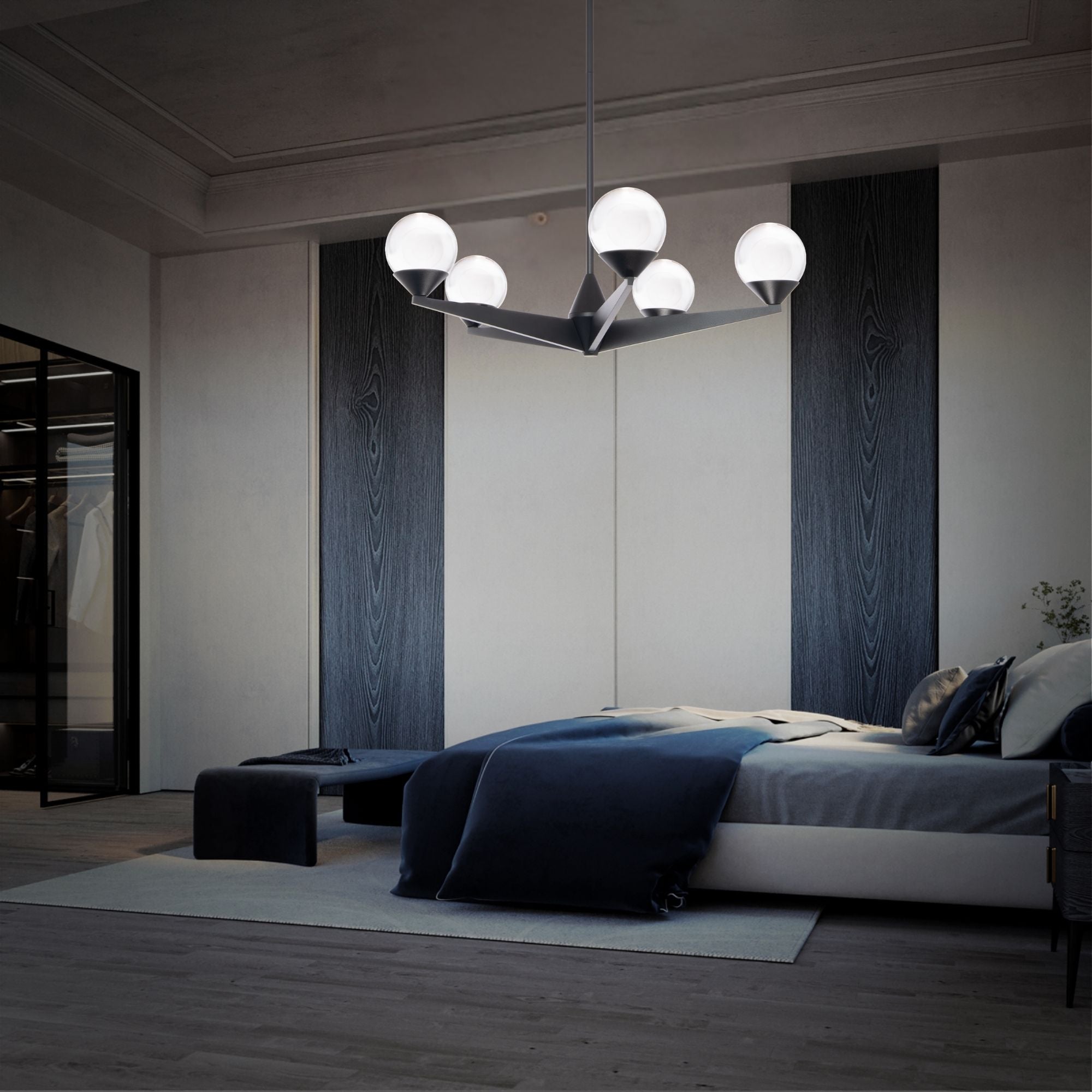 Double Bubble 23 in. 5 Lights LED Chandelier Black Finish