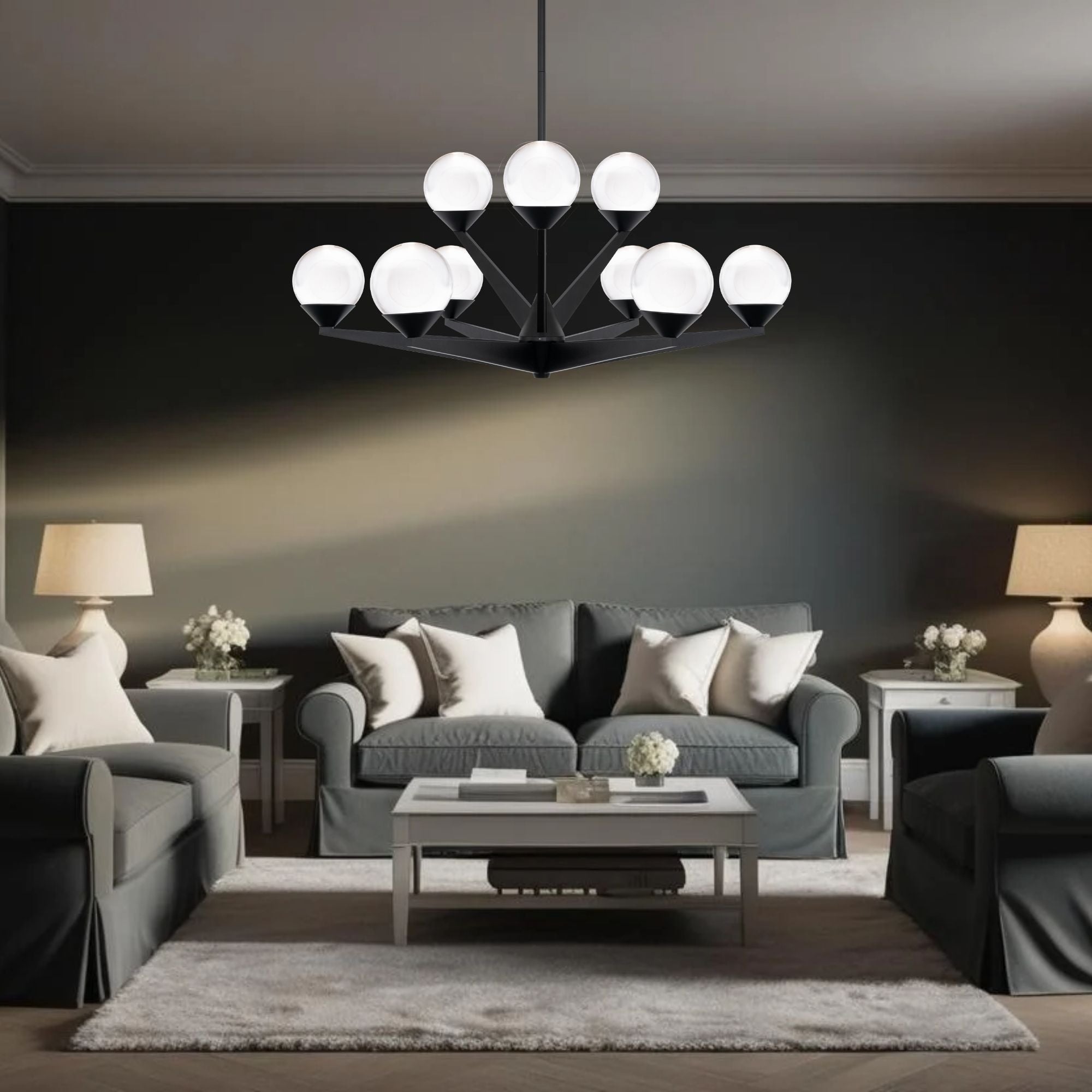 Double Bubble 27 in. 9 Lights LED Chandelier Black Finish