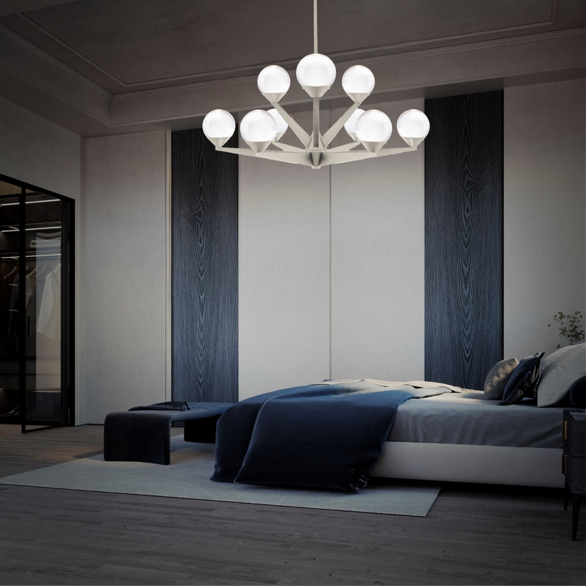 Double Bubble 27 in. 9 Lights LED Chandelier Satin Nickel Finish