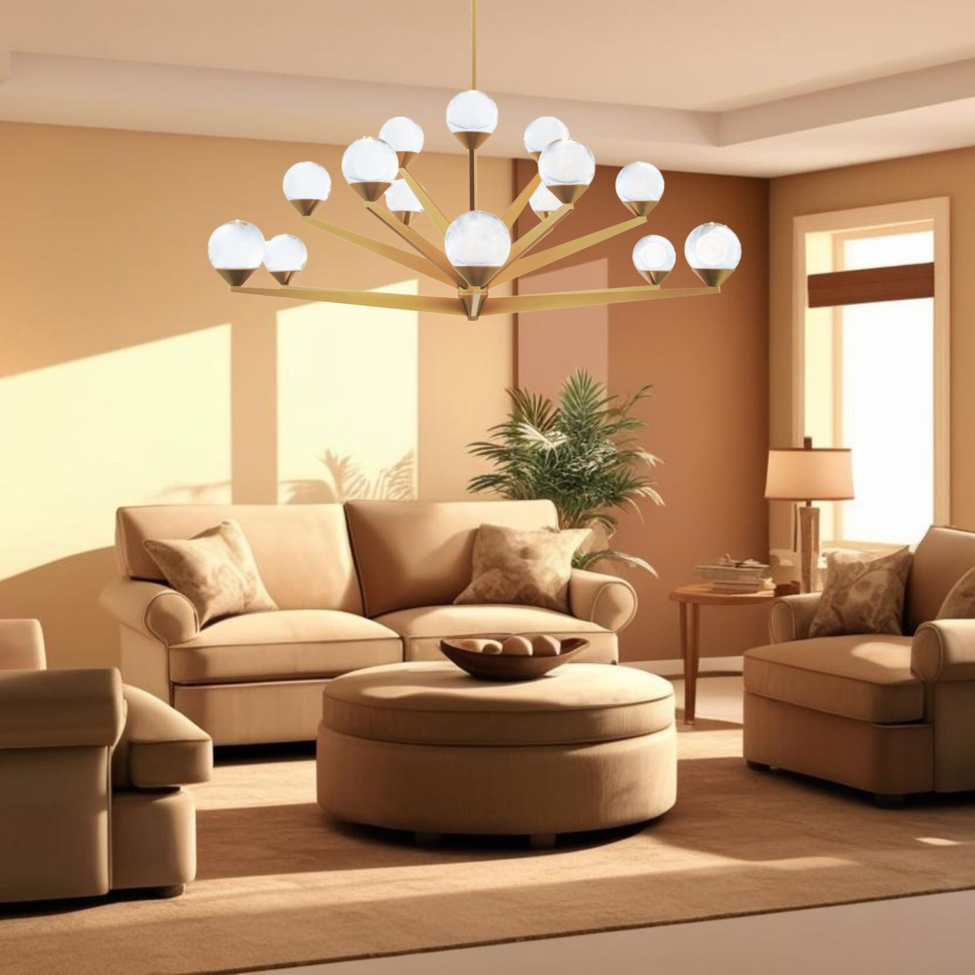 Double Bubble 42 in. 15 Lights LED Chandelier Brass Finish