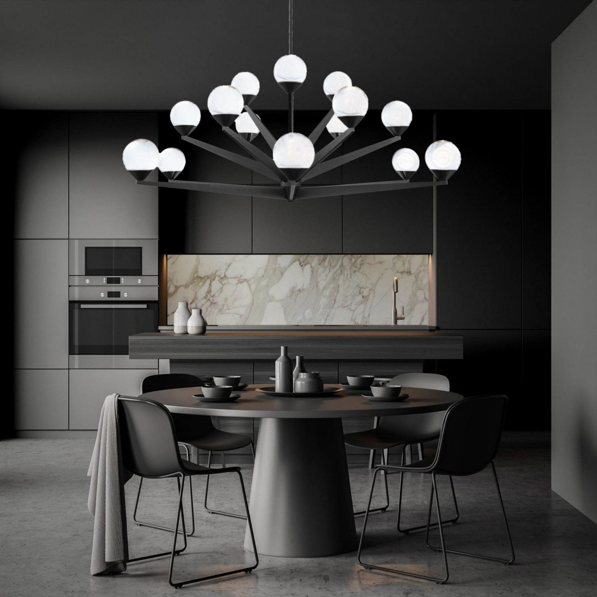 Double Bubble 42" LED Chandelier, Black Finish - Bees Lighting