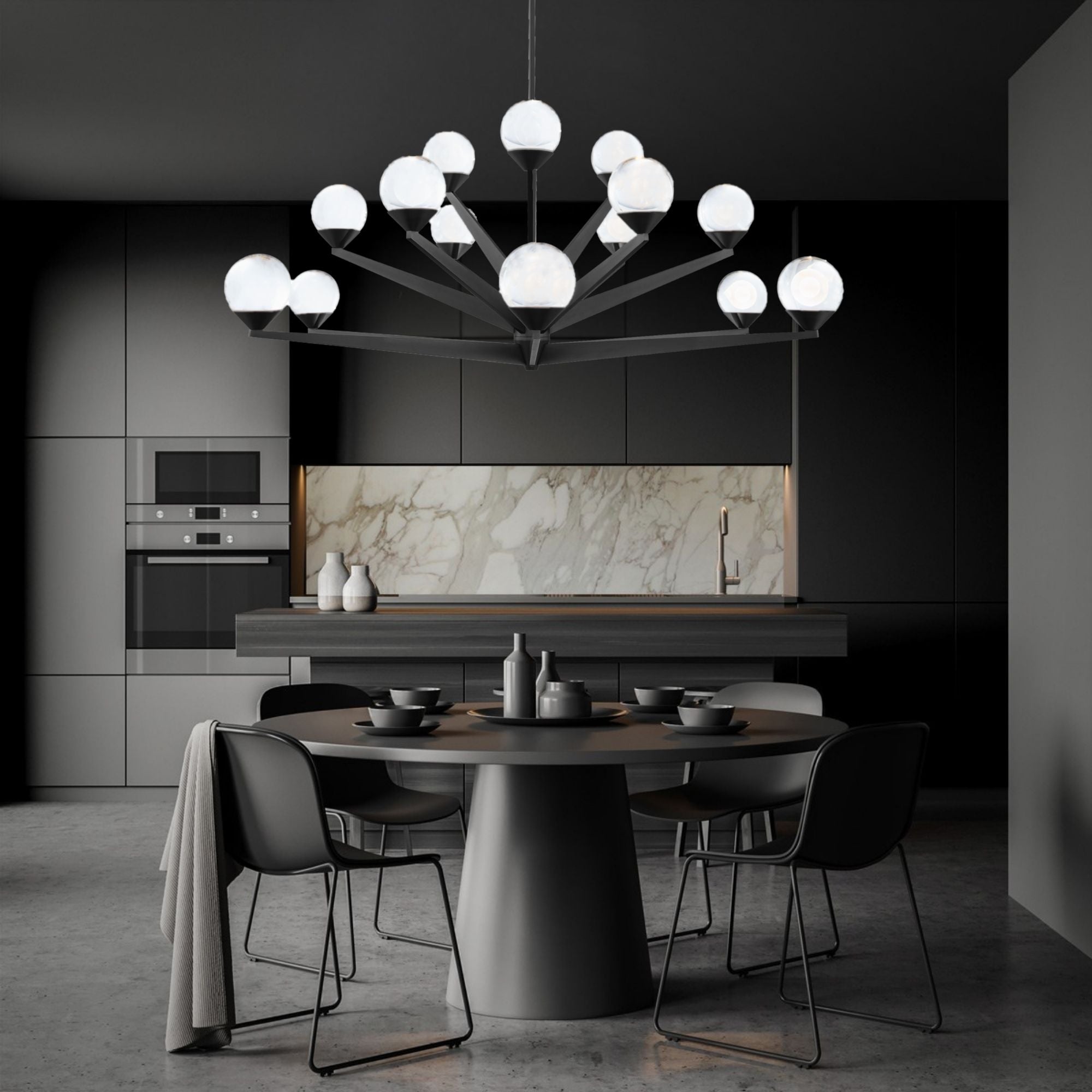 Double Bubble 42 in. 15 Lights LED Chandelier Black Finish