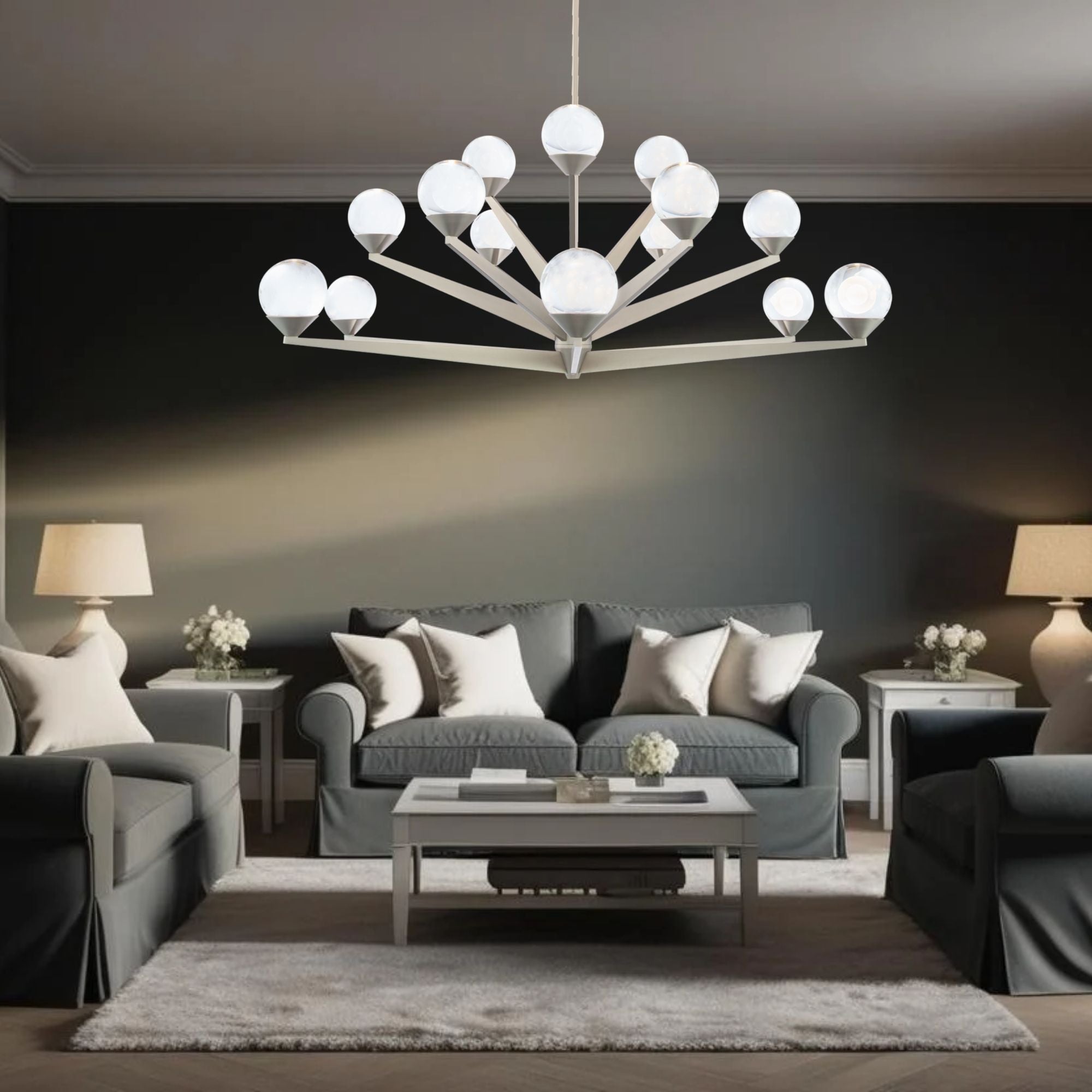 Double Bubble 42 in. 15 Lights LED Chandelier Satin Nickel Finish