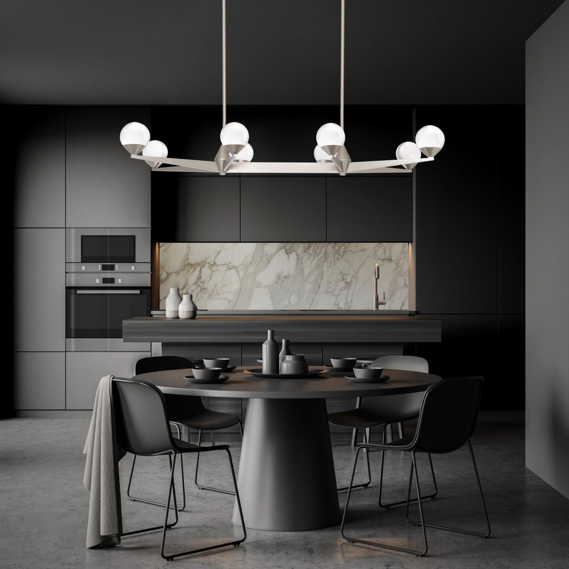 Double Bubble 44" LED Linear Chandelier, Satin Nickel Finish - Bees Lighting
