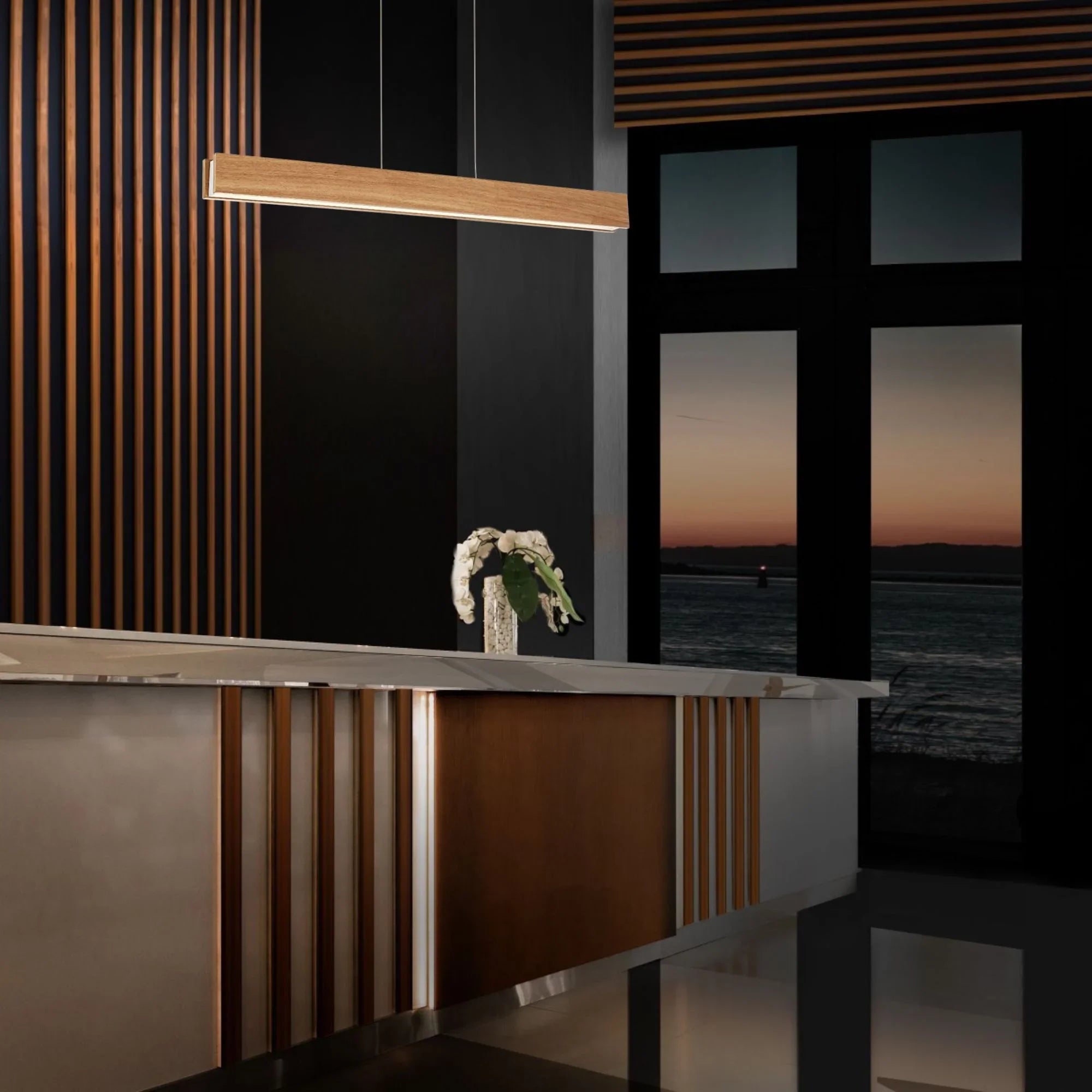 Drift 38" LED Linear Pendant, Walnut Finish - Bees Lighting