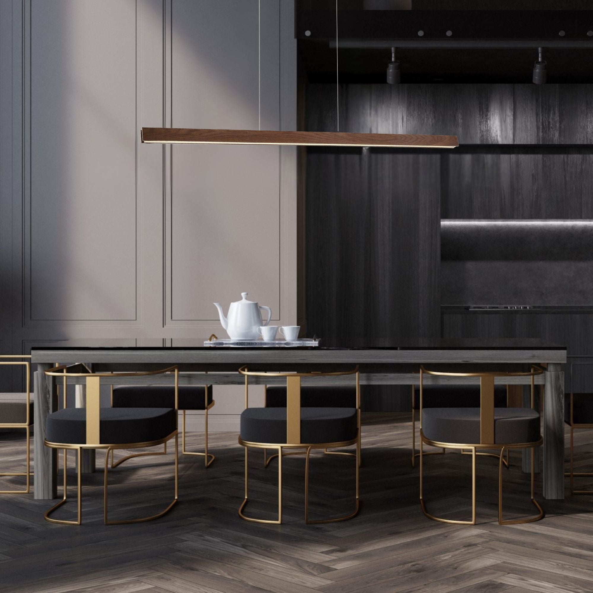 Drift 56" LED Linear Pendant, Dark Walnut Finish - Bees Lighting