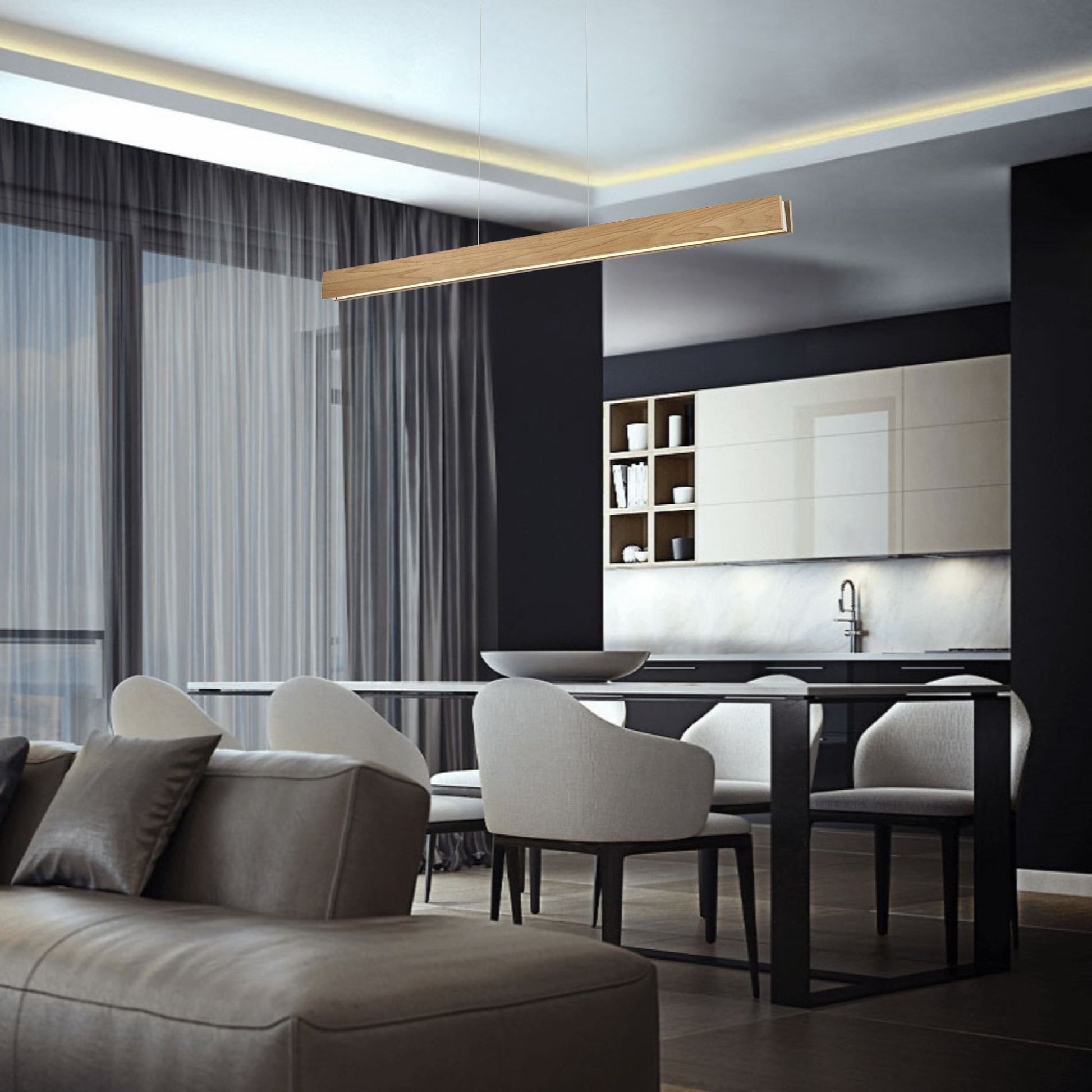 Drift 56" LED Linear Pendant, Walnut Finish - Bees Lighting
