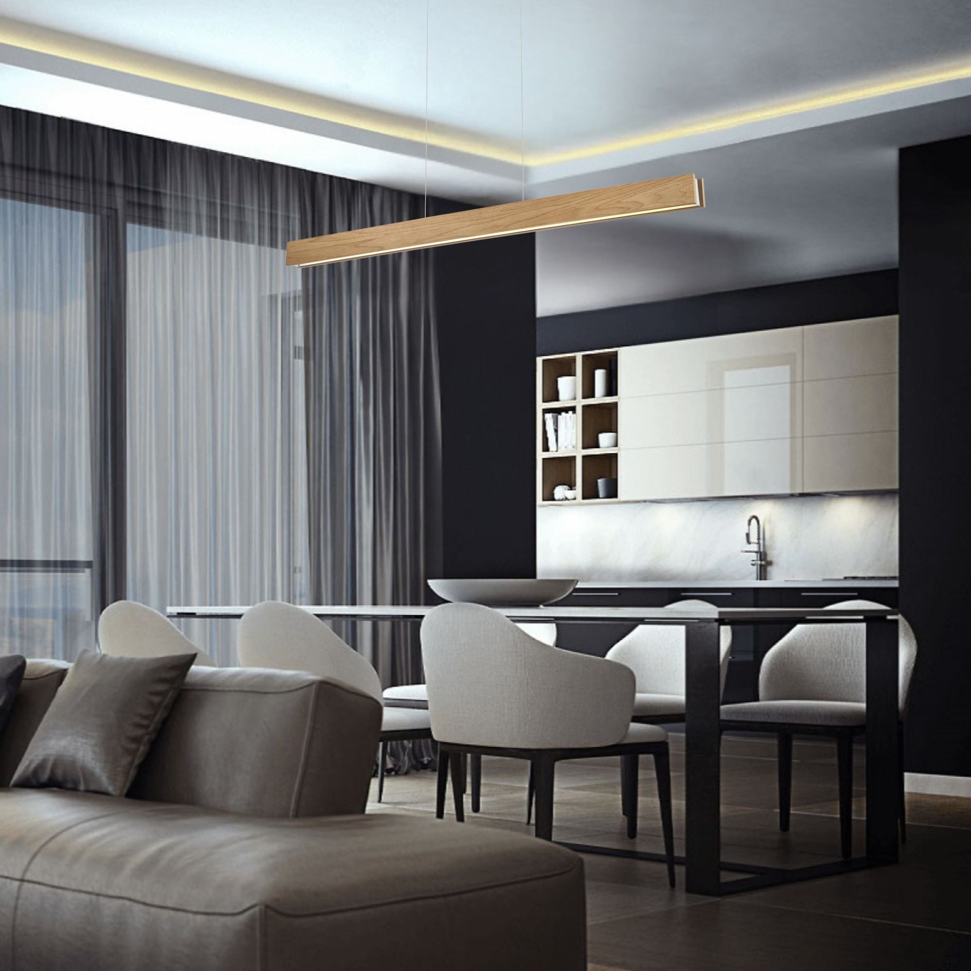 Drift 56" LED Linear Pendant, Walnut Finish - Bees Lighting