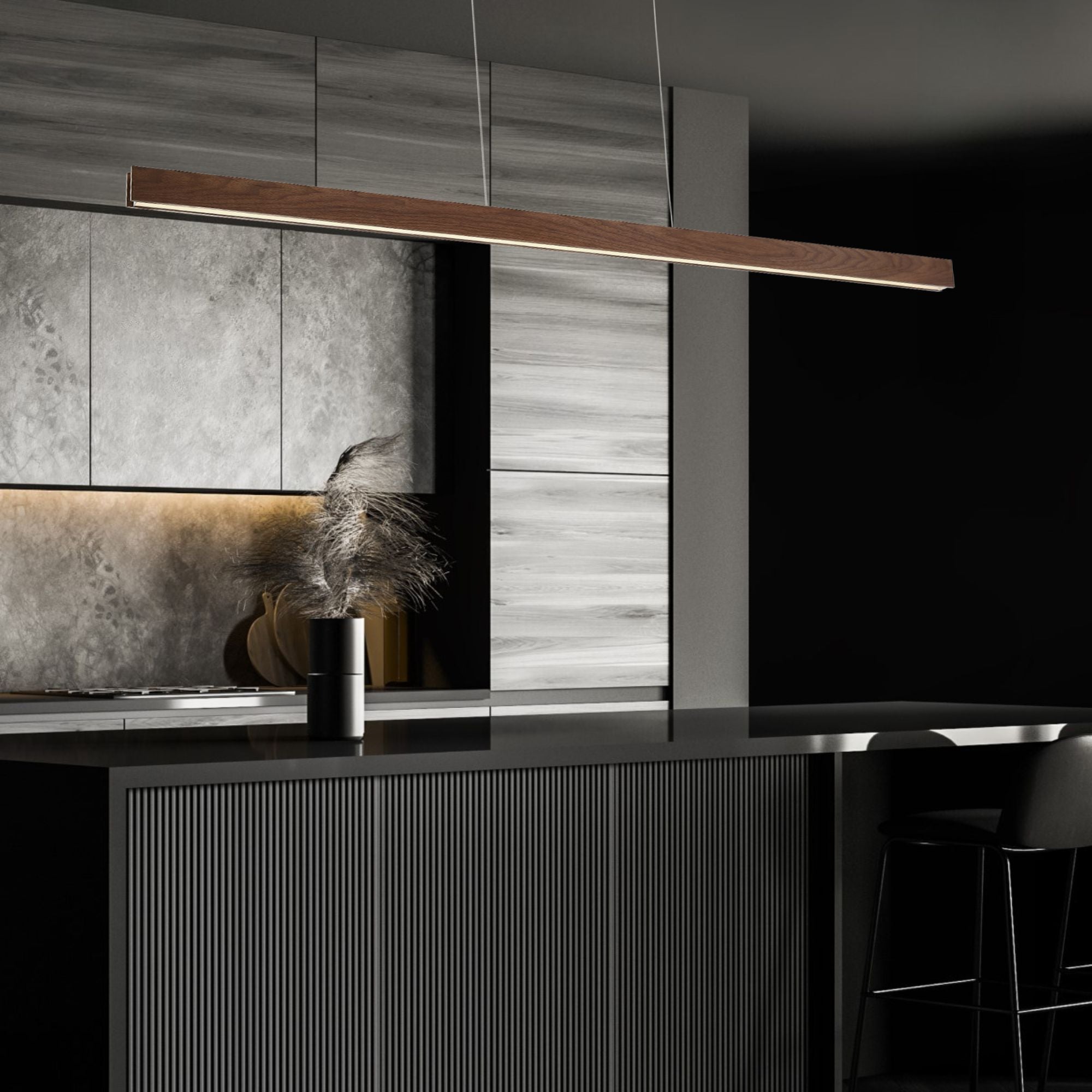 Drift 84" LED Linear Pendant, Dark Walnut Finish - Bees Lighting