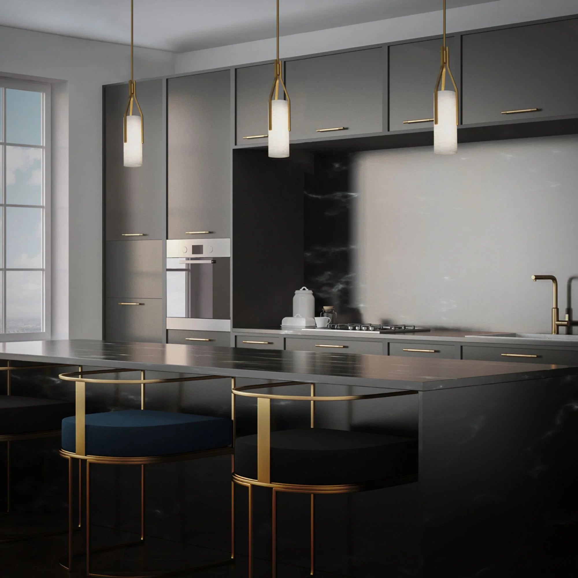 Firenze 22" LED Mini Pendant, Aged Brass Finish - Bees Lighting