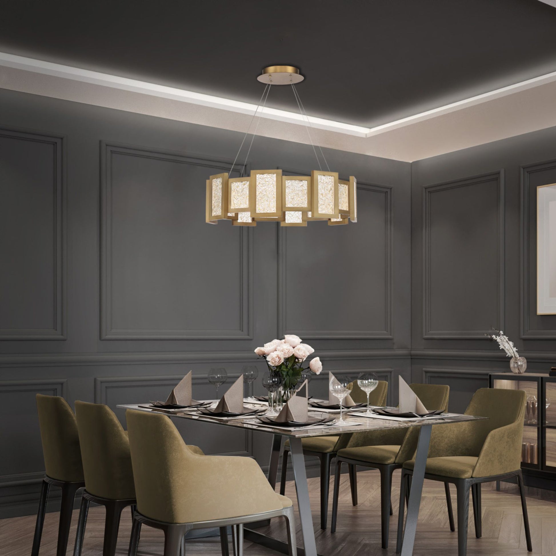 Fury 28" LED Chandelier, Aged Brass Finish - Bees Lighting