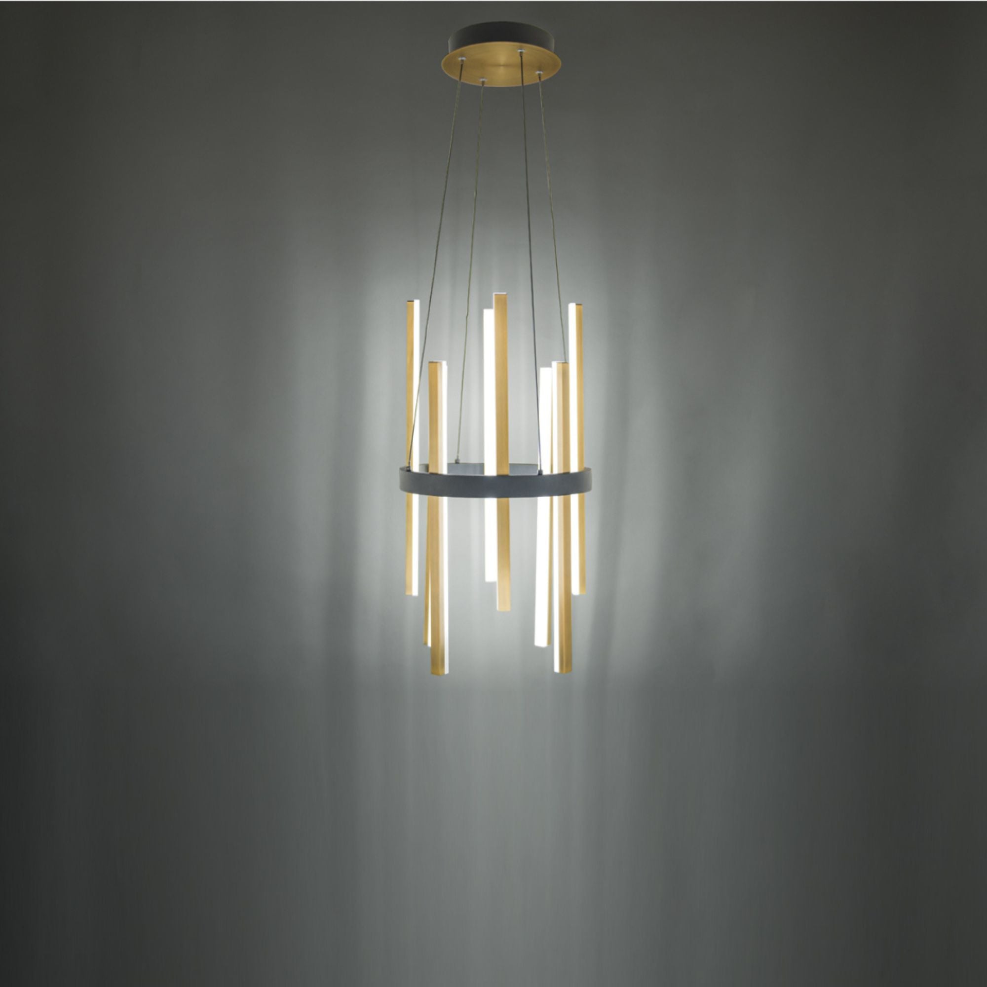 Harmonix 14" LED Pendant, Black & Aged Brass Finish