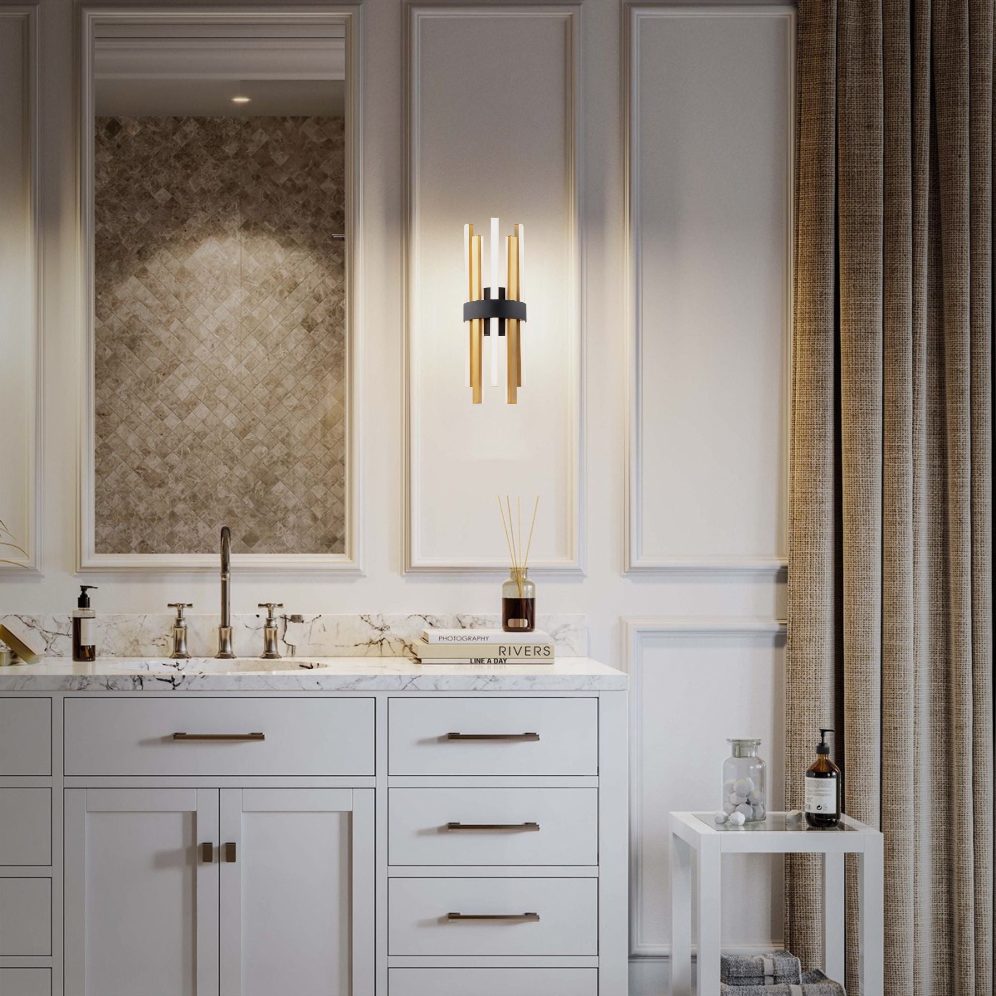 Harmonix 20" LED Wall Sconce, Black & Aged Brass Finish
