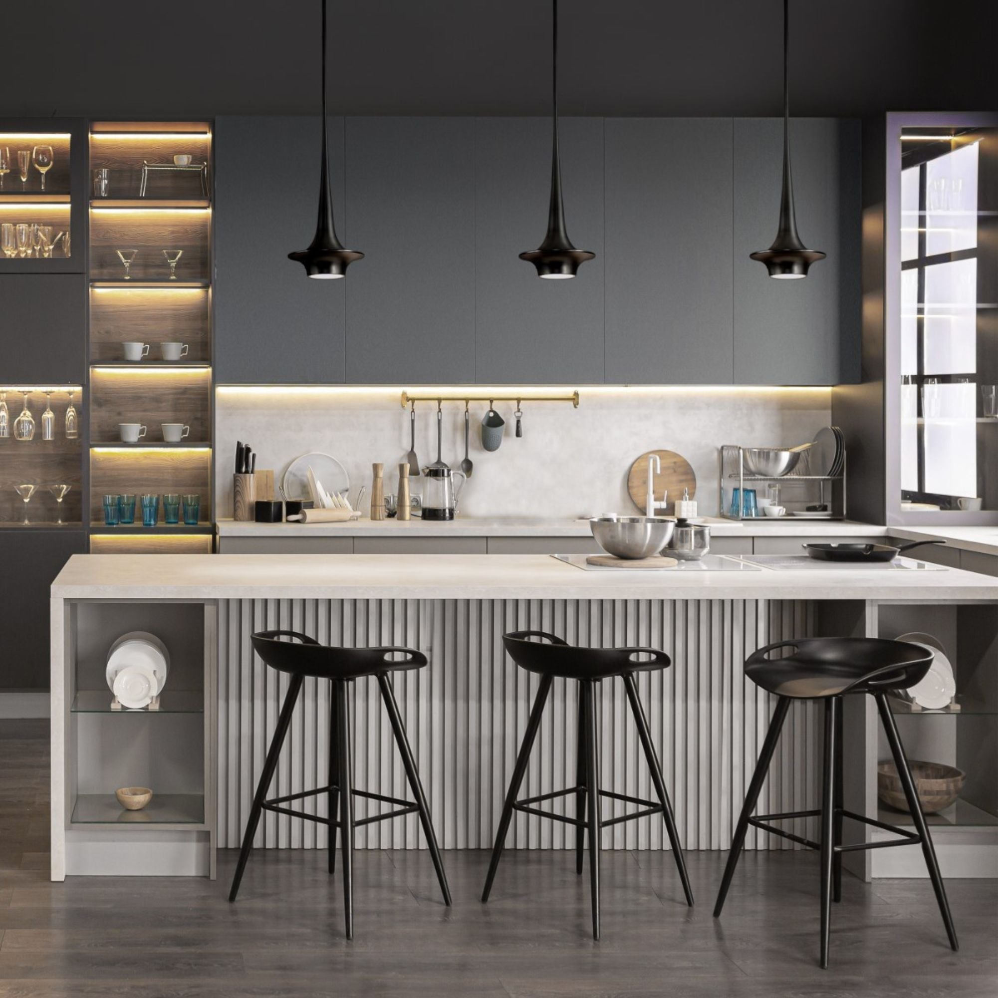 Hugo 24" LED Mini Pendant, Black Finish - Bees Lighting