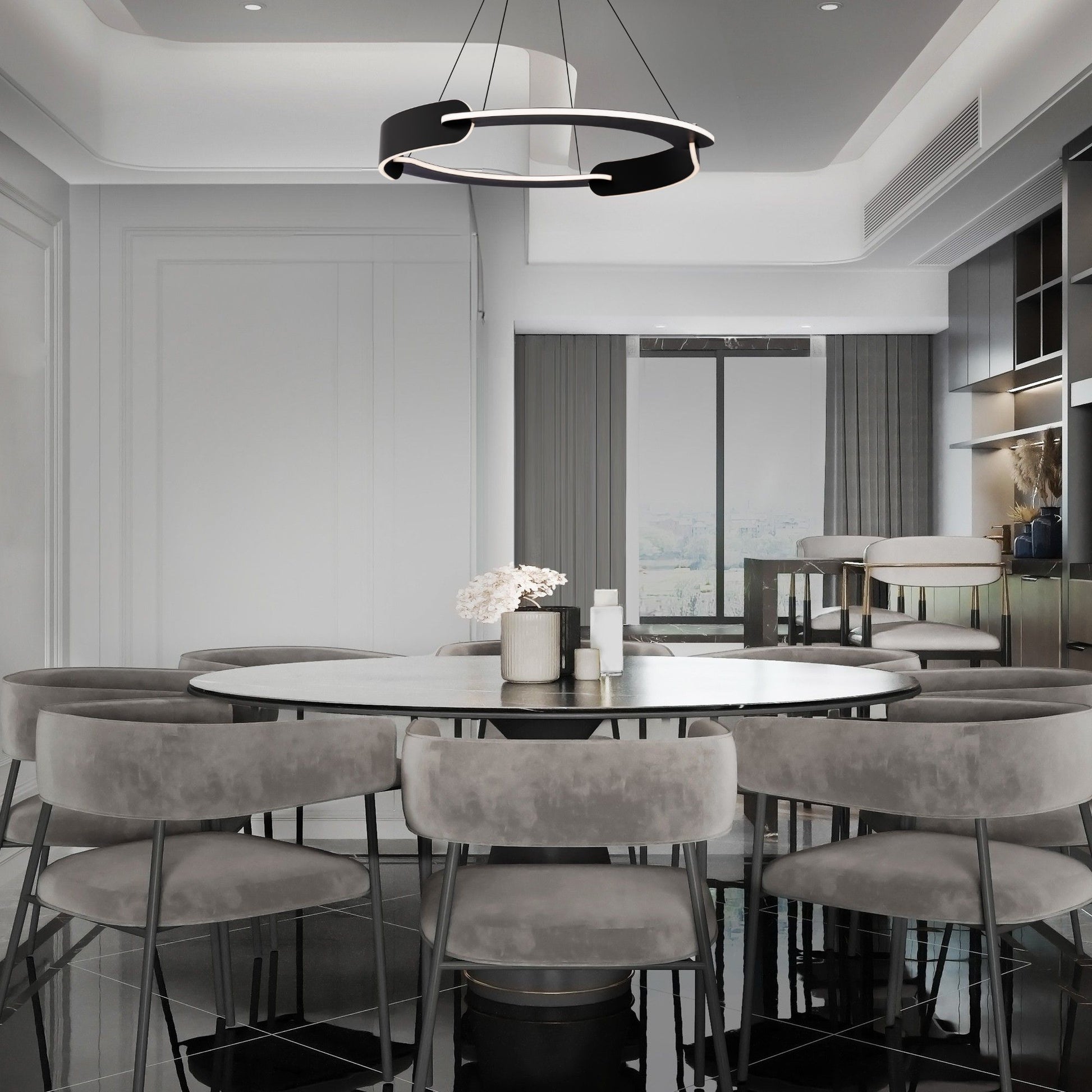 Ilios 32" LED Pendant, Black Finish - Bees Lighting