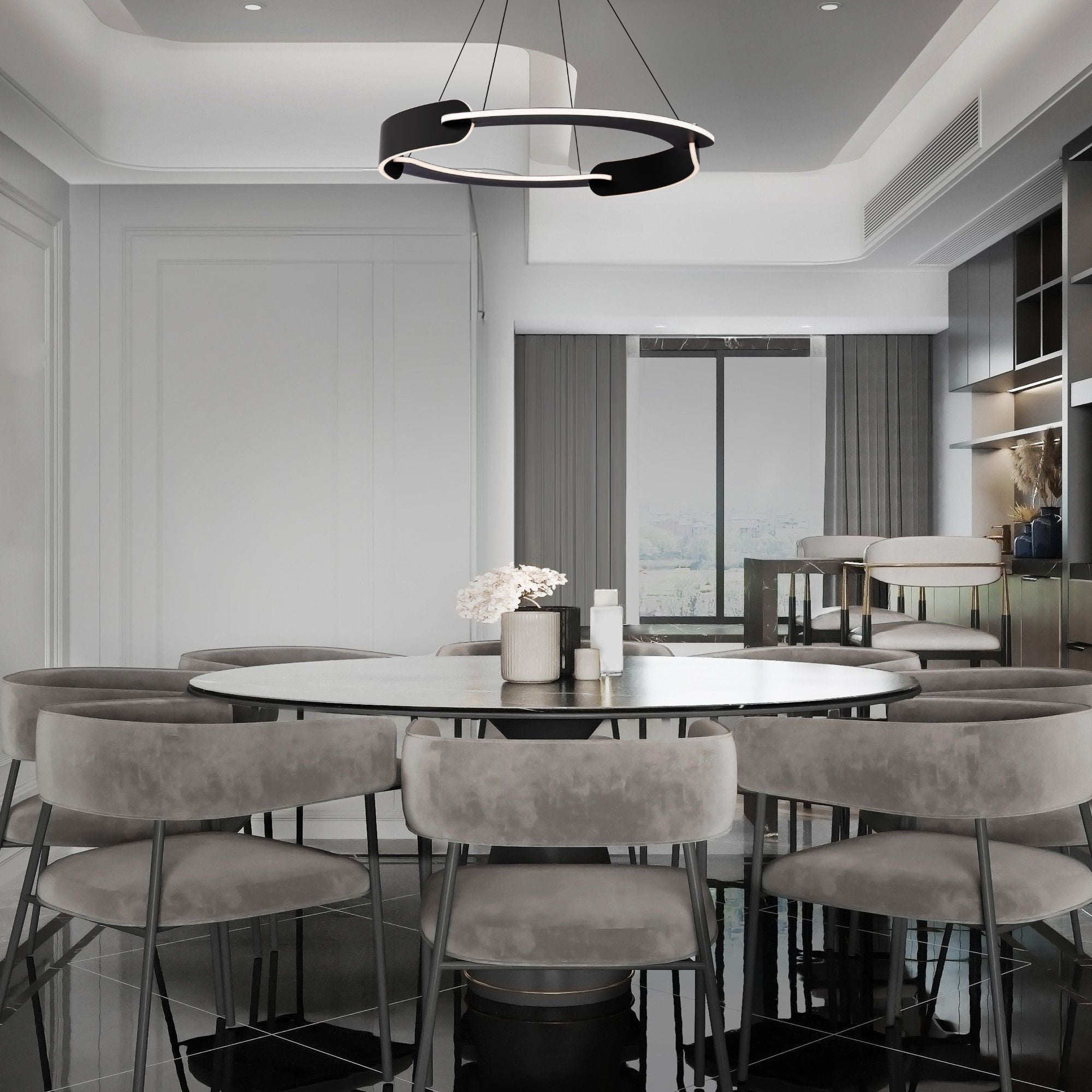 Ilios 32" LED Pendant, Black Finish - Bees Lighting