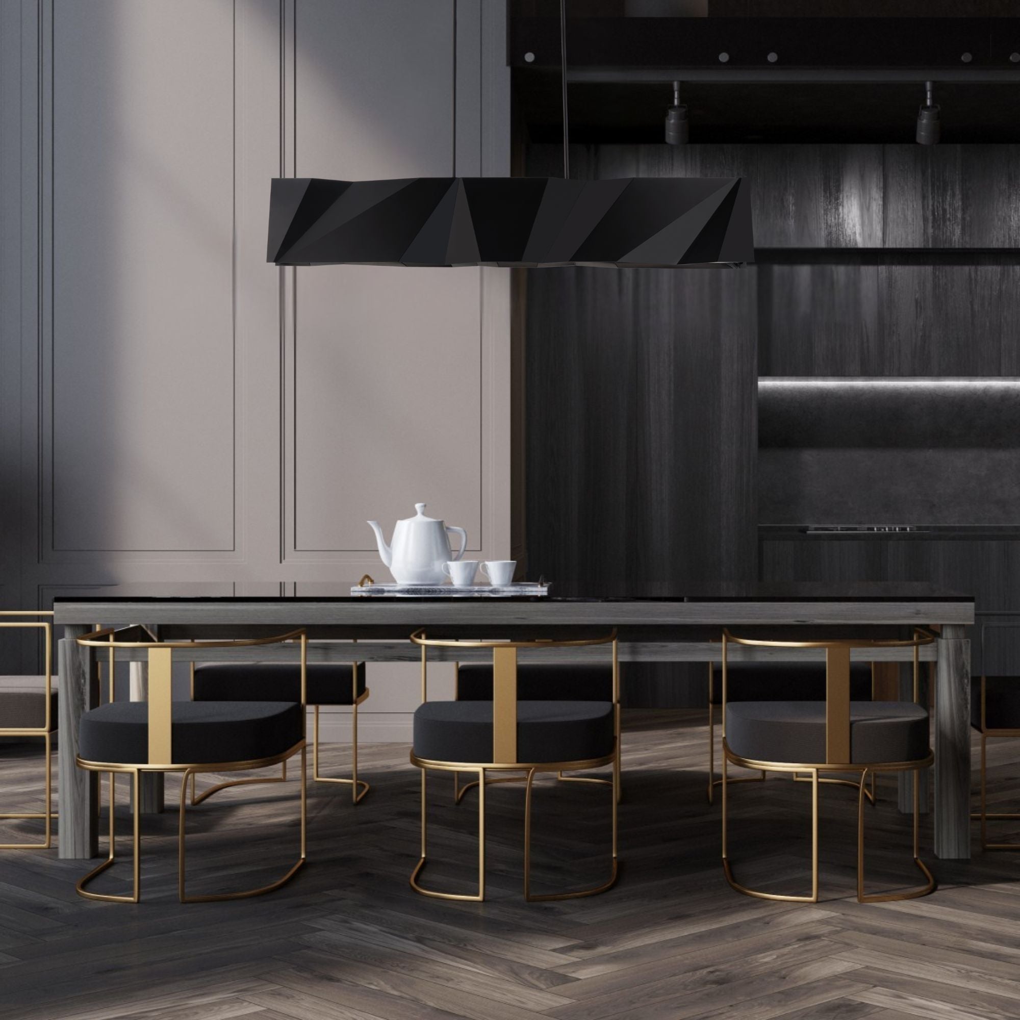 Intrasection 56" LED Linear Pendant, Black Finish - Bees Lighting