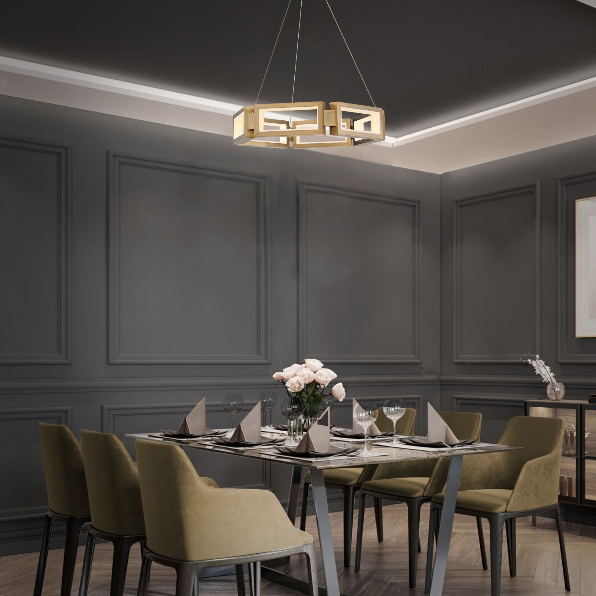 Mies 26" LED Chandelier, Aged Brass Finish - Bees Lighting