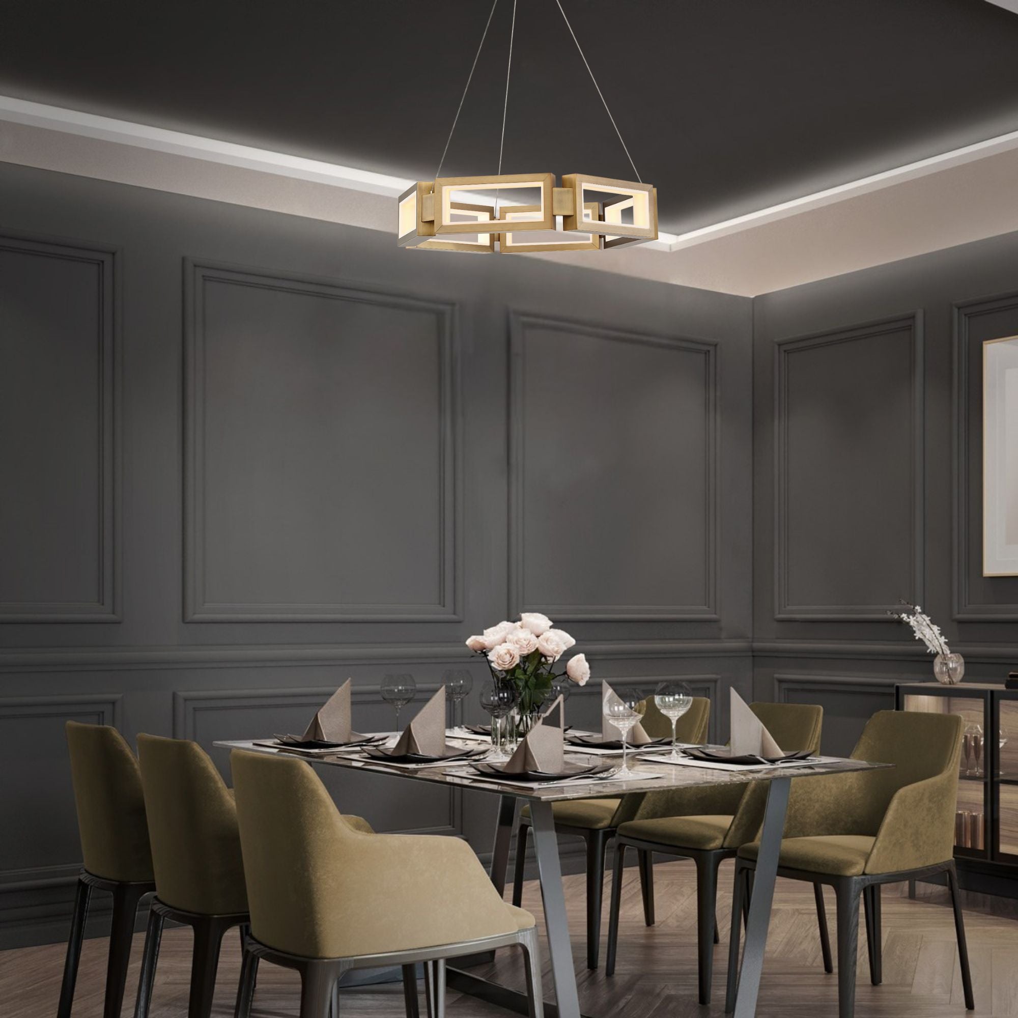 Mies 26" LED Chandelier, Aged Brass Finish - Bees Lighting