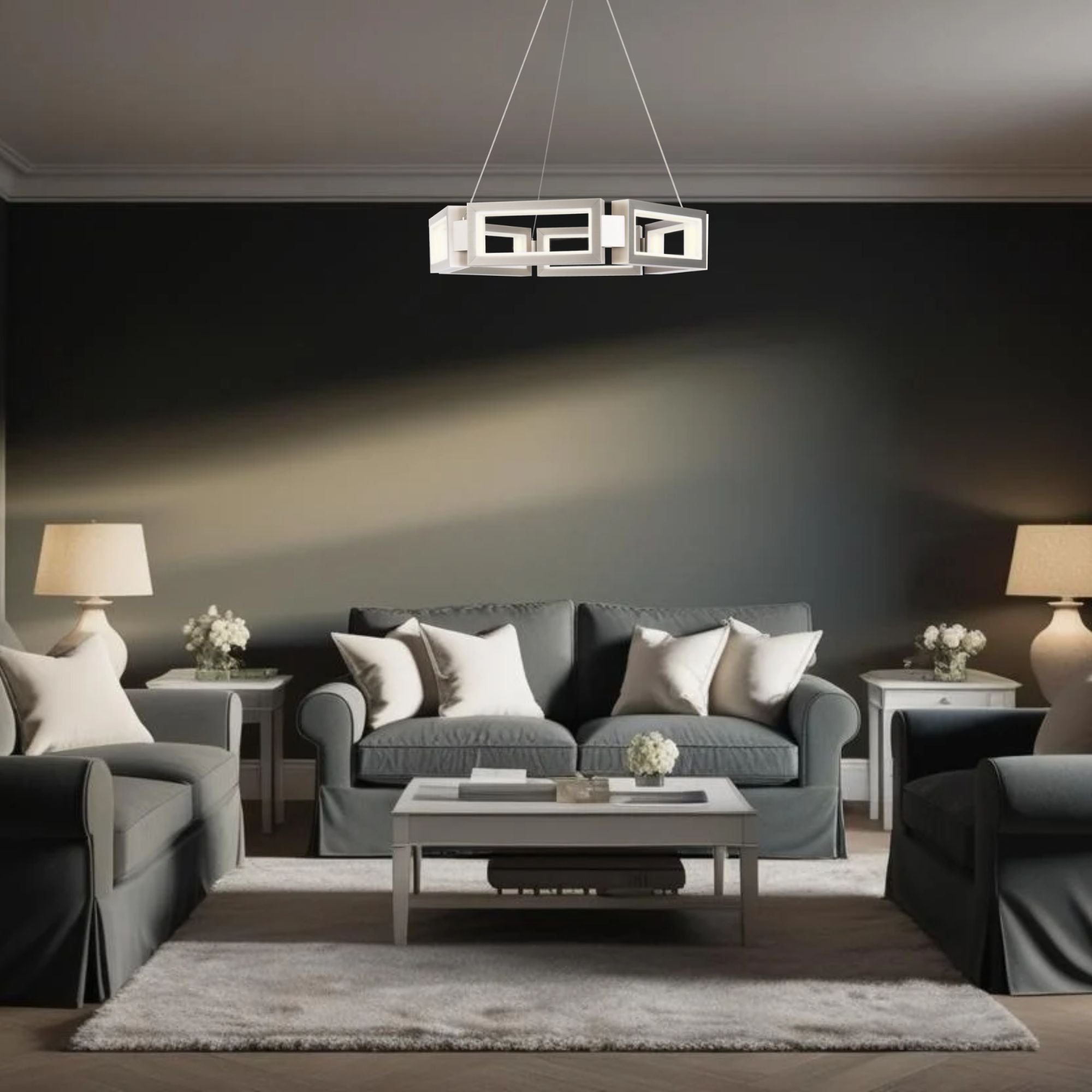 Mies 26" LED Chandelier, Brushed Nickel Finish - Bees Lighting
