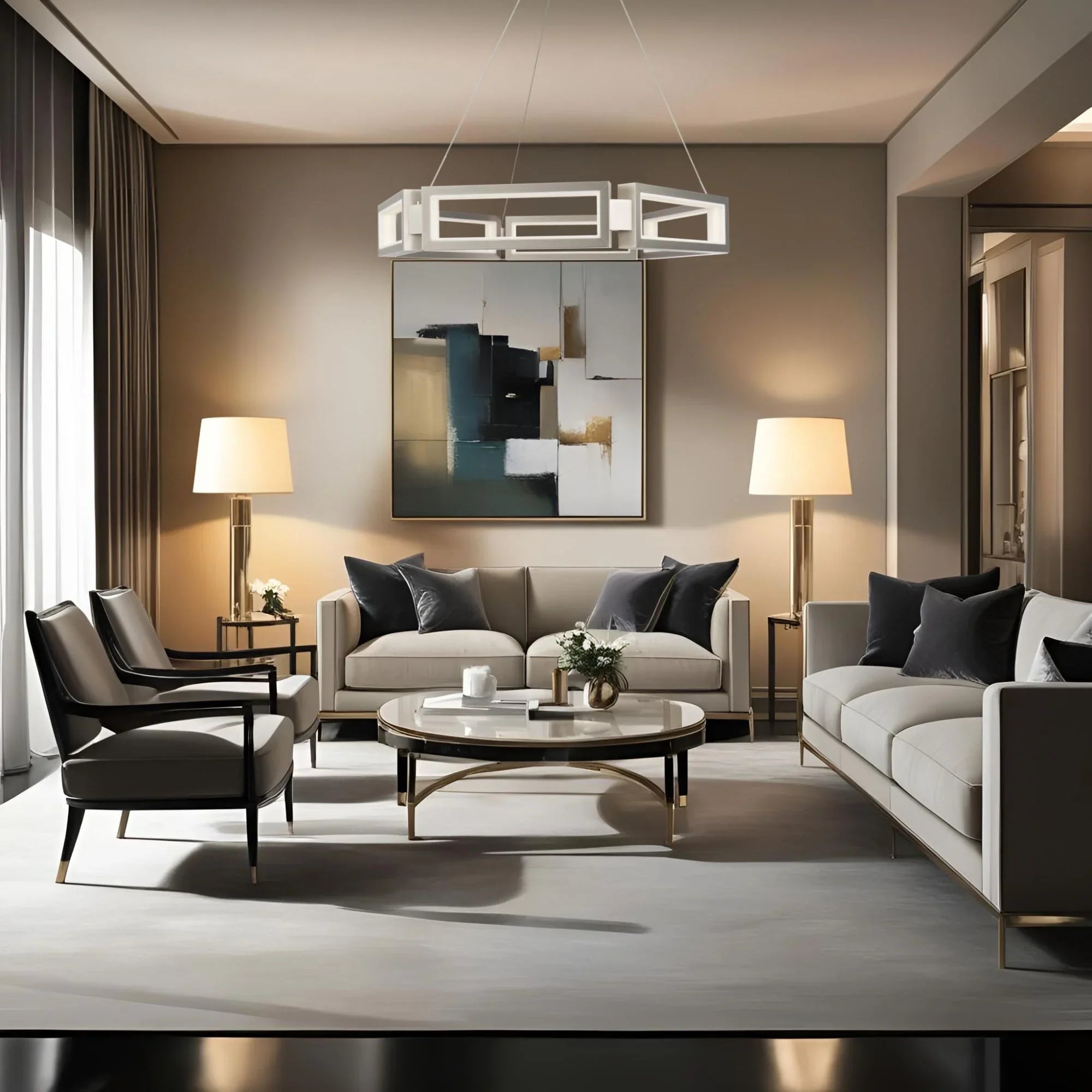 Mies 35" LED Chandelier, Brushed Nickel Finish - Bees Lighting