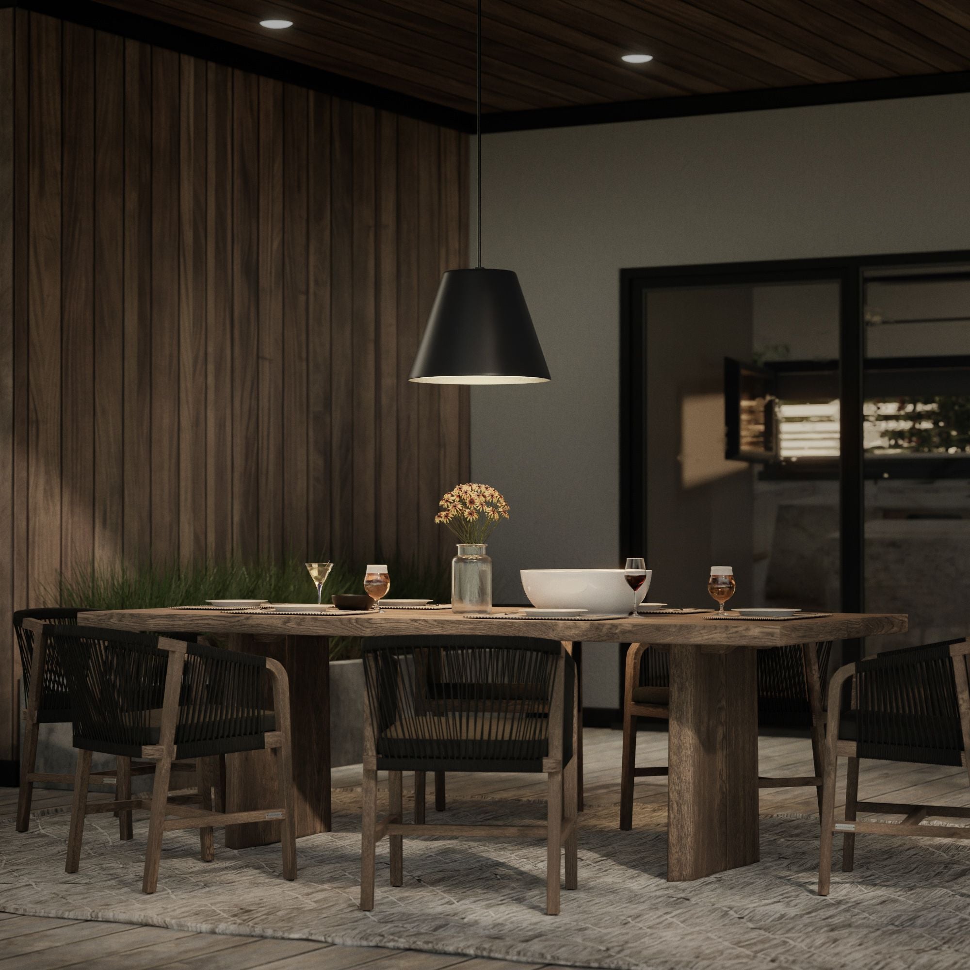 Myla 20" LED Outdoor Pendant, 3000K, Black Finish