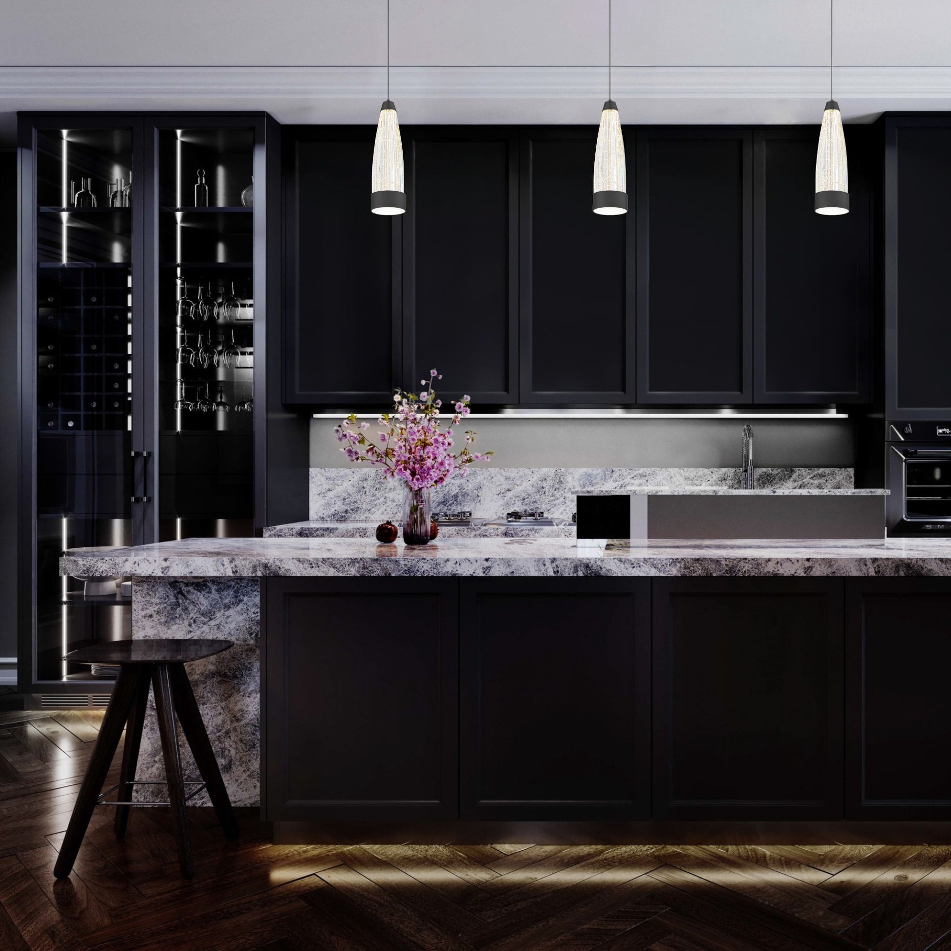 Mystic 12" LED Mini Pendant, Black Finish - Bees Lighting