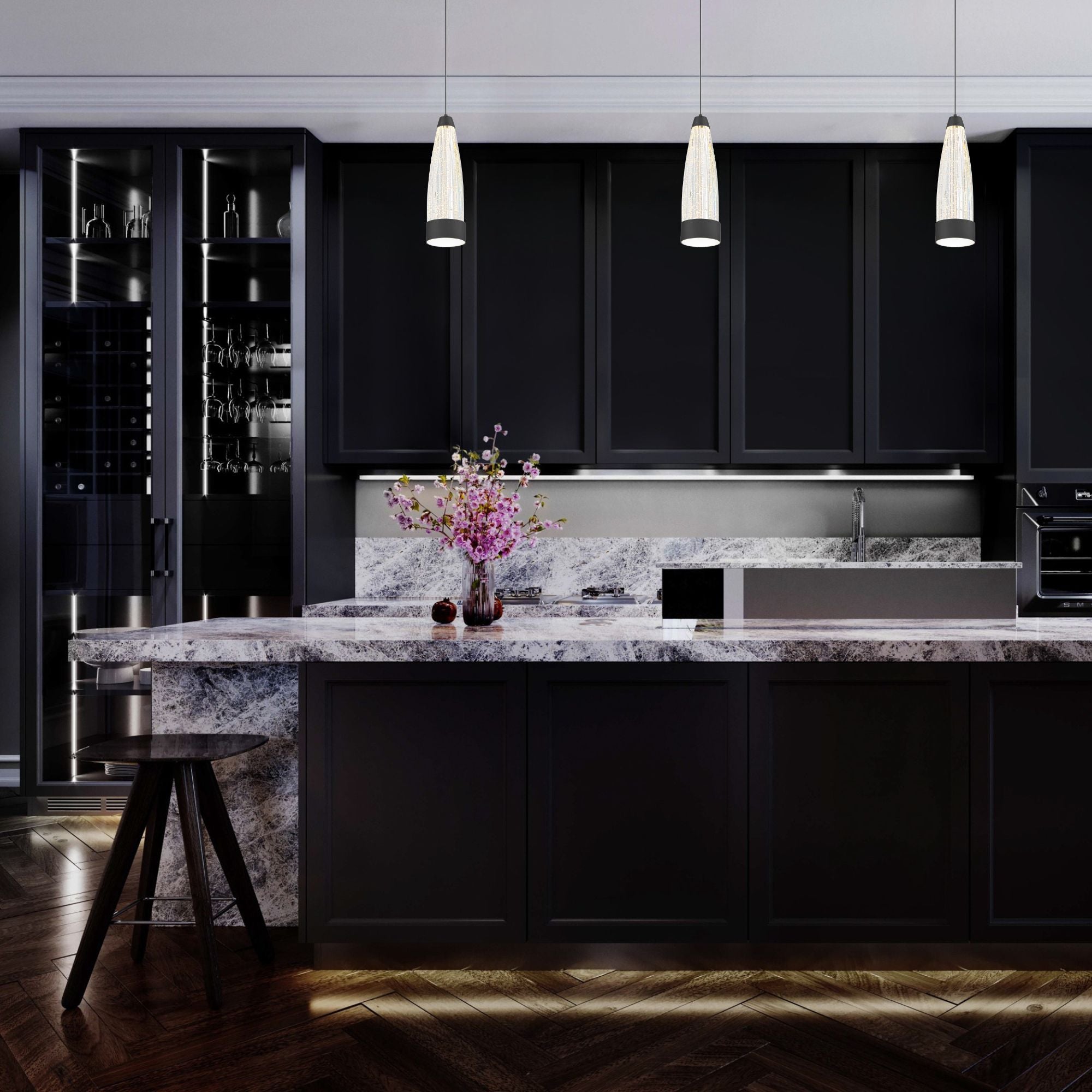 Mystic 12" LED Mini Pendant, Black Finish - Bees Lighting