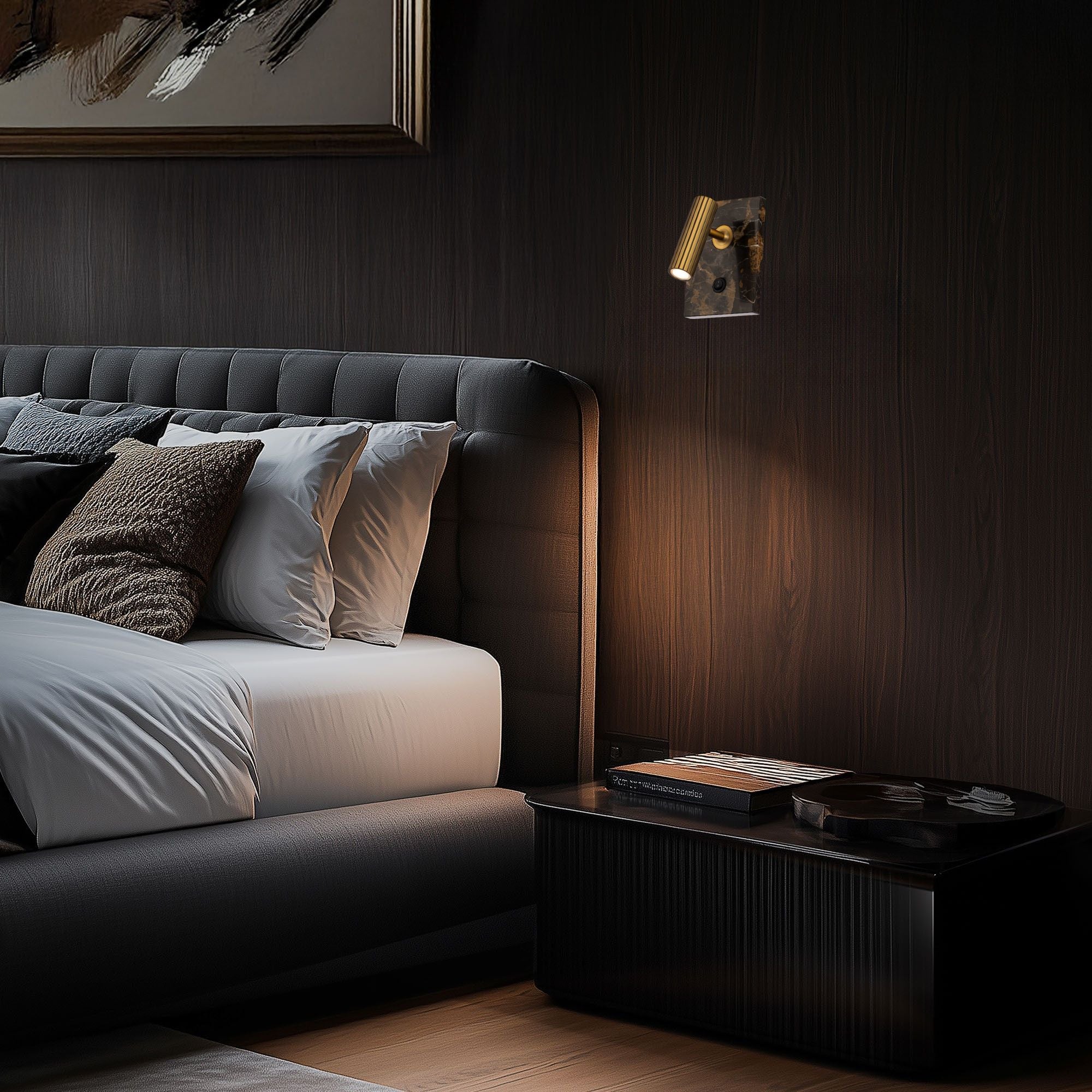 Nexus 7" LED Reading Bed Light, Black & Aged Brass Finish